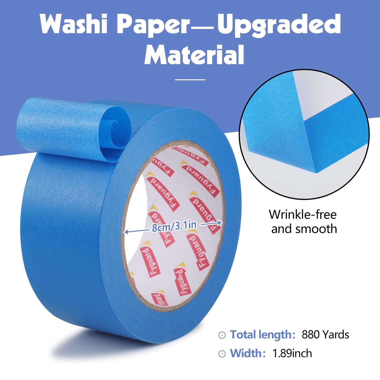Fyguard 16 Rolls Blue Painters Tape 2 Inch Wide 1.89In x 880Yd Blue Masking Tape Bulk for Walls Home Improvement Masking DIY Crafts