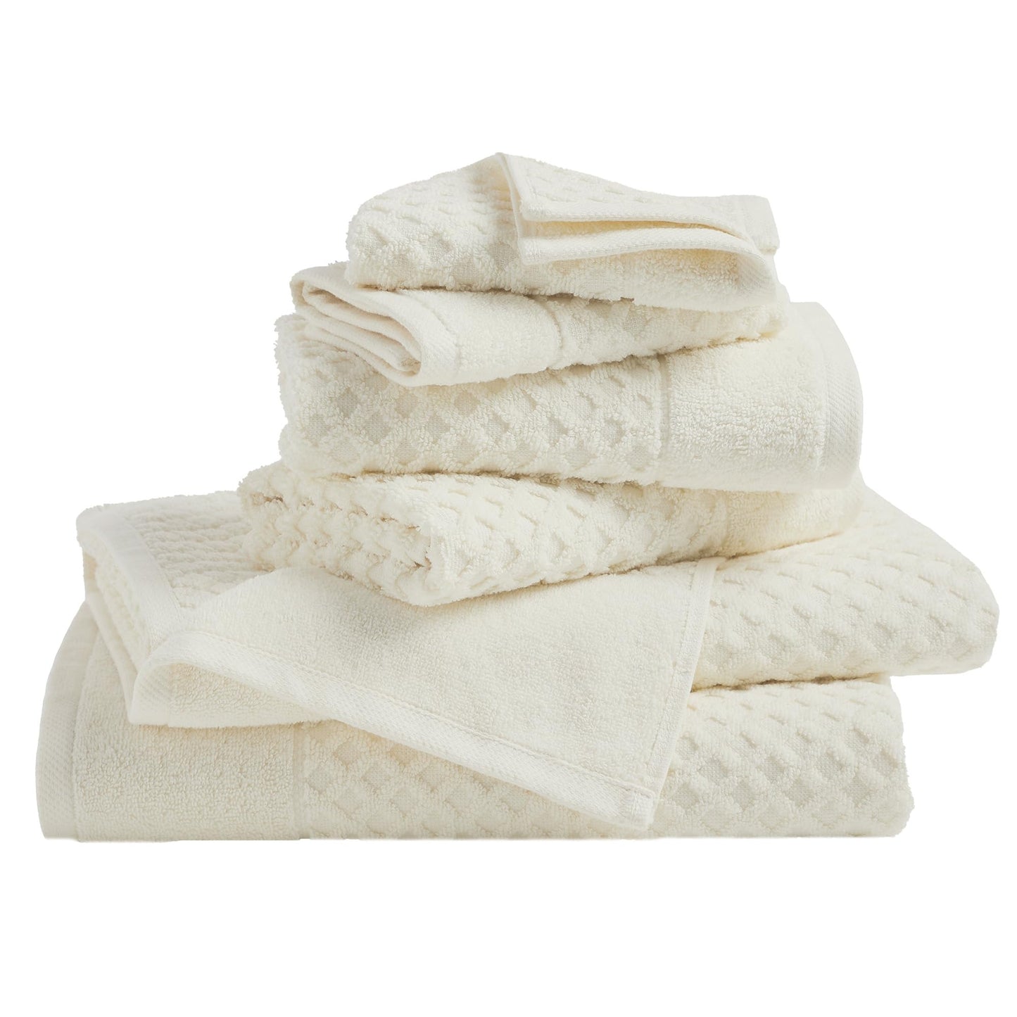 Great Bay Home Bath Towels - 100% Cotton 6 Piece Towel Set - Diamond Waffle Weave - Absorbent, Durable, Quick-Dry Towels for Bathroom (Ivory)