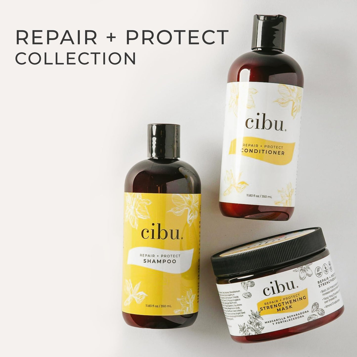 cibu Repair + Protect Shampoo and Conditioner Bundle 90002 Restores Damaged Hair - Protects From Breakage - Safe for Color-Treated Hair 11.83oz 2 Pack