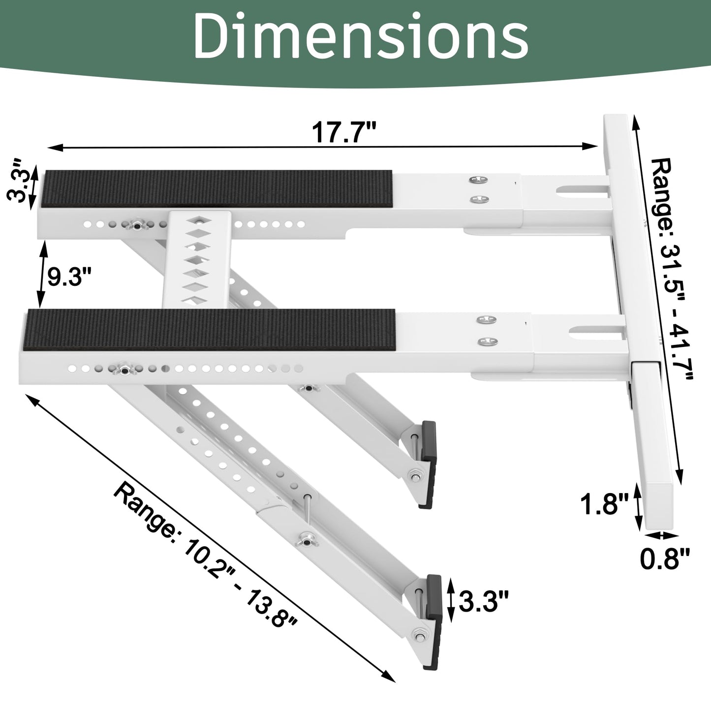 No-Drill Window AC Bracket, Upgraded Heavy-Duty Adjustable Air Conditioner Support Bracket, Fits Single/Double Hung Windows, Supports Up to 300 lbs, Easy Installation & Removal, White