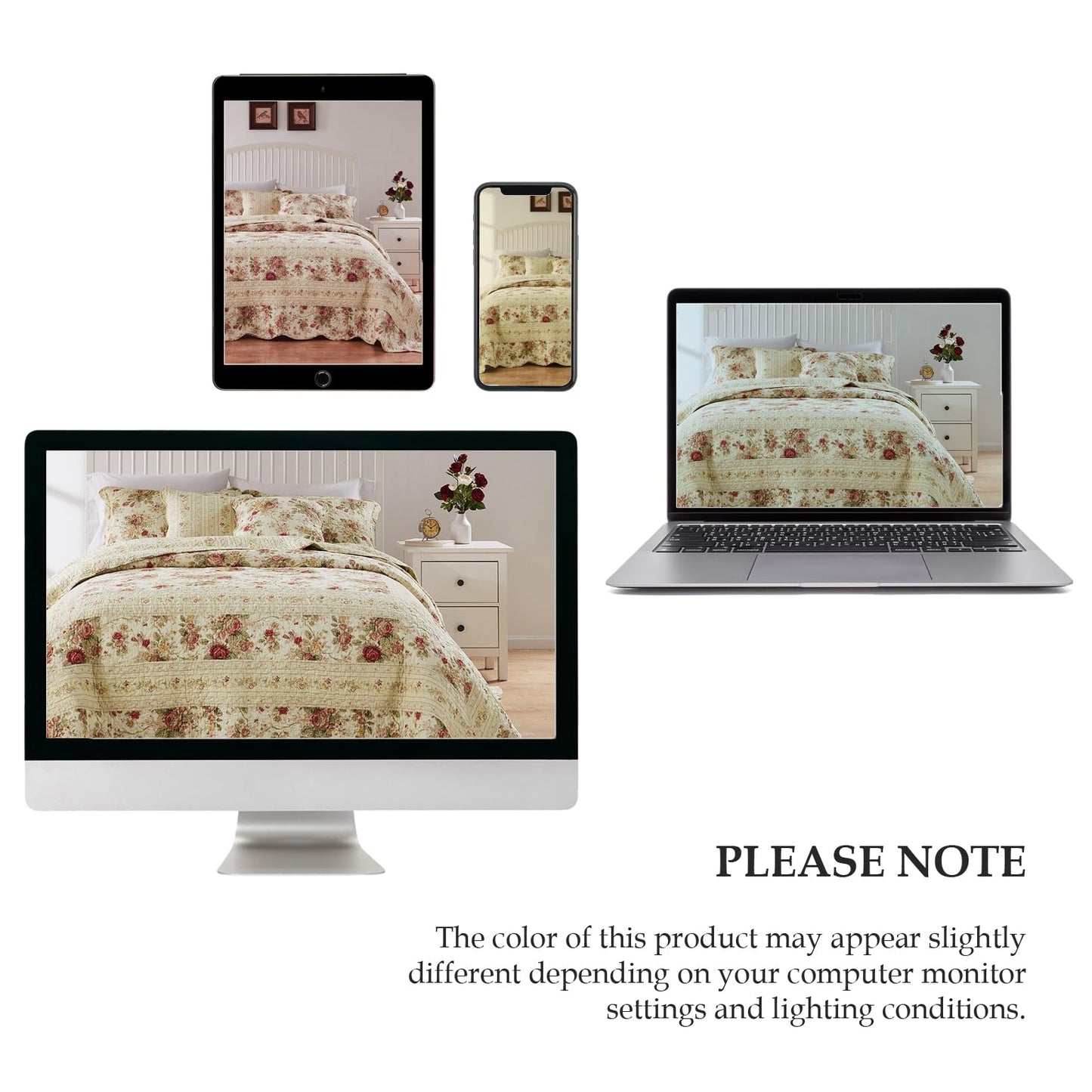 Greenland Home Antique Rose Full/Queen Quilt Set, Ecru