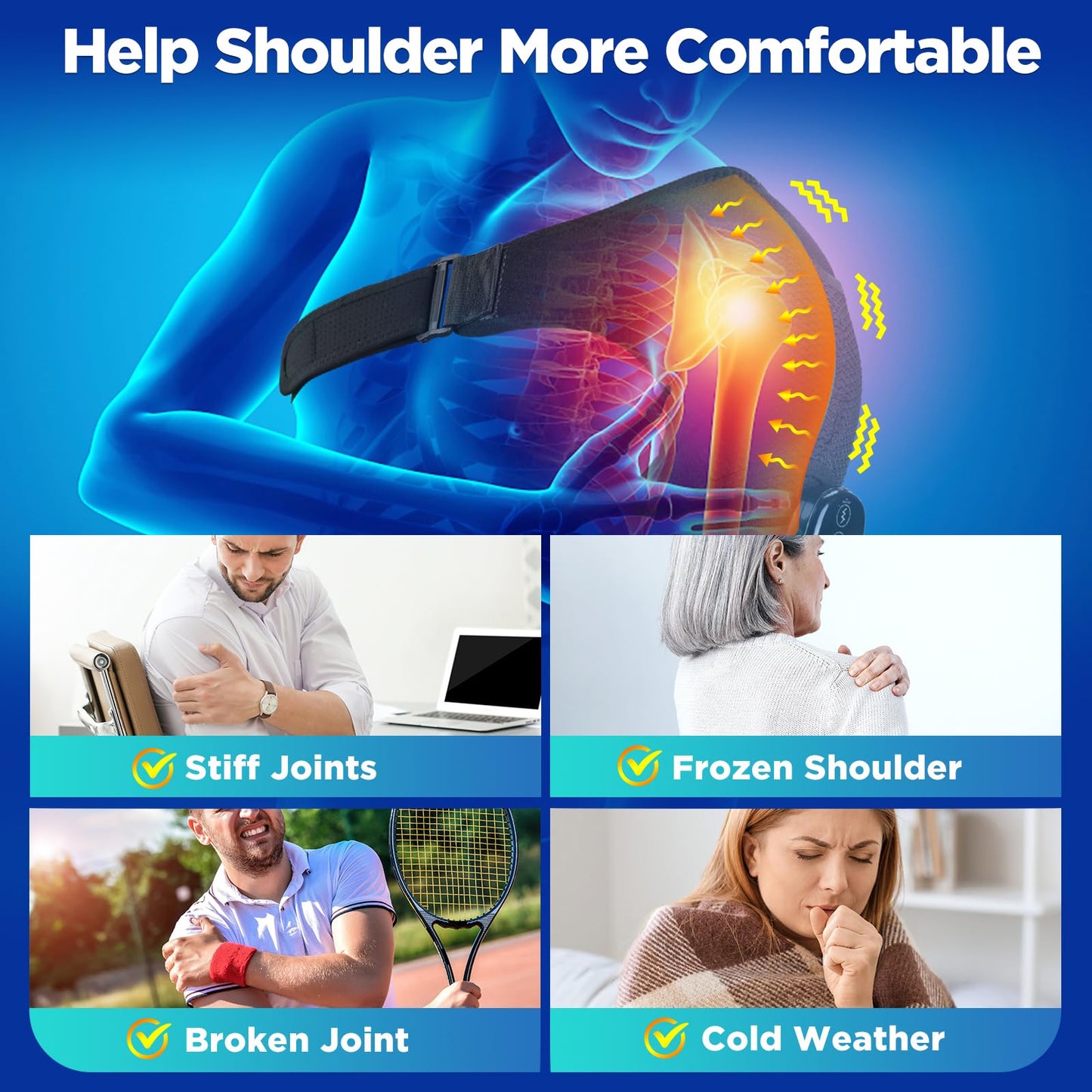 Cordless Portable Shoulder Heating Pad & Massager, Heating Vibration Shoulder Wrap, Shoulder Brace for Pain Relief, Rotator Cuff Support for Men & Women, Black