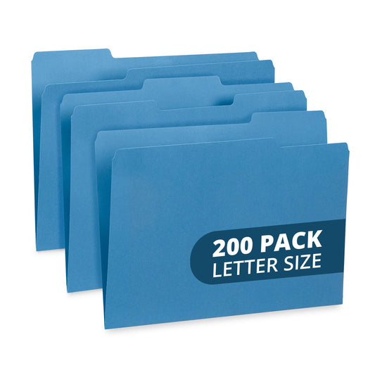 Blue Summit Supplies Blue File Folders - Letter Size, 1/3 Cut Tabs, Durable 11pt Paper, Uncoated Blue Paper, Colorful Folders for Office & Home Organization