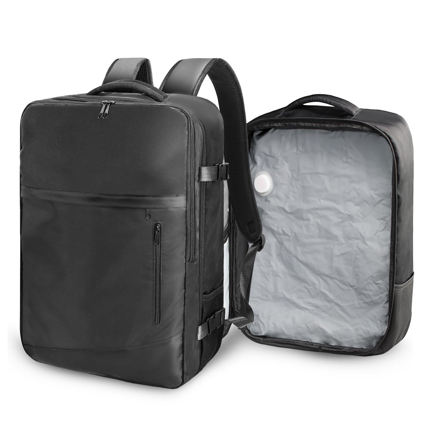 SUOCO Travel Backpack with Vacuum Bag, 60L Seal Compression Air Vac Back Pack with Travel Pump, Carry On Suitcase Luggage Flight Approved for Men Women Personal Item, Black