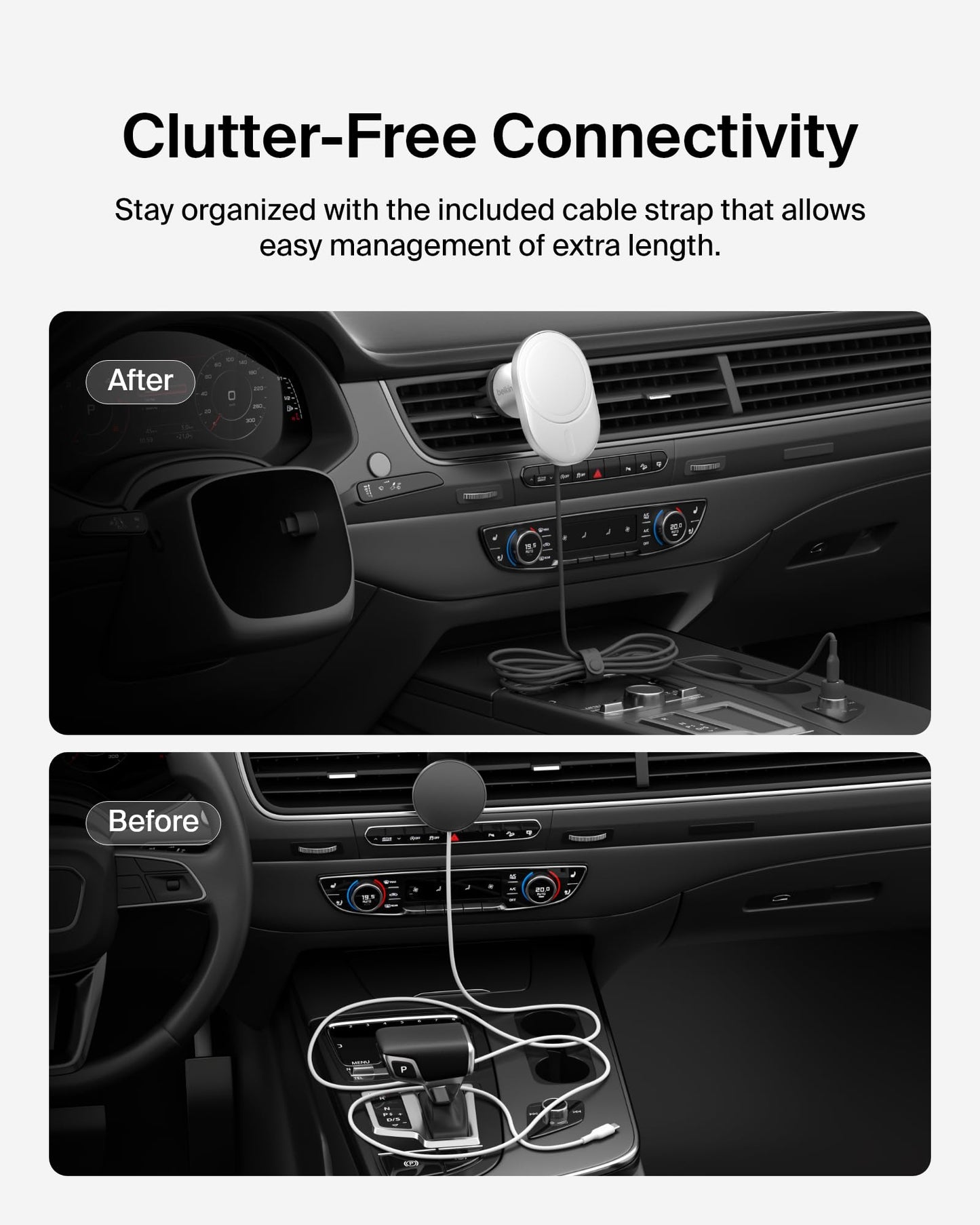 Belkin Wireless Car Charger 15W - MagSafe-Compatible Magnetic iPhone Charger - Qi2-Certified Wireless Charger, Magnetic Car Vent Phone Mount for iPhone 16, iPhone 15, iPhone 14, 13, & 12 Series - Grey