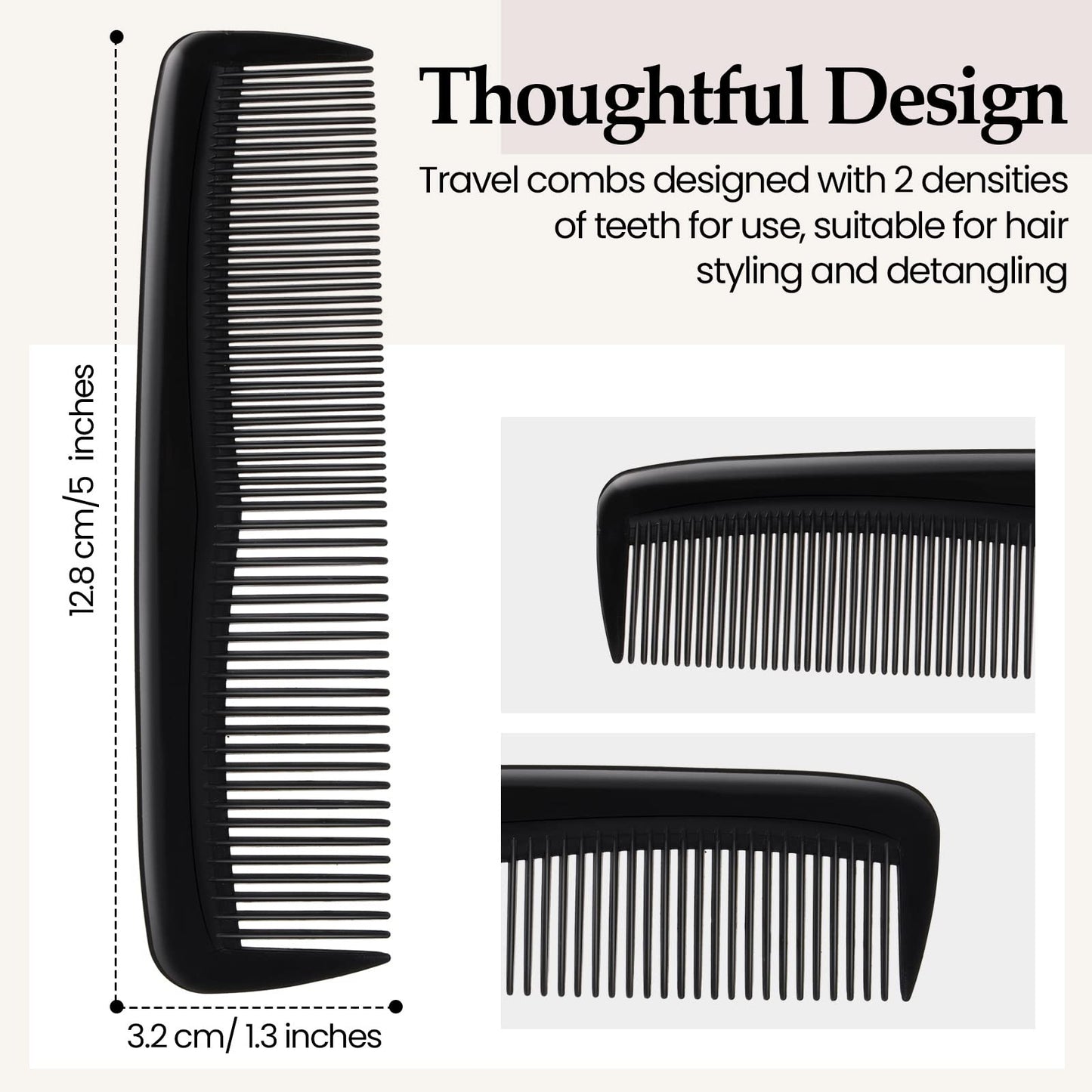Zopeal 300 Pieces Hair Combs Bulk for Women Men Reusable Pocket Small Plastic Fine Dressing Comb for Travel, Hotel, Homeless, Nursing Home, Charity, 5 Inch(Black)