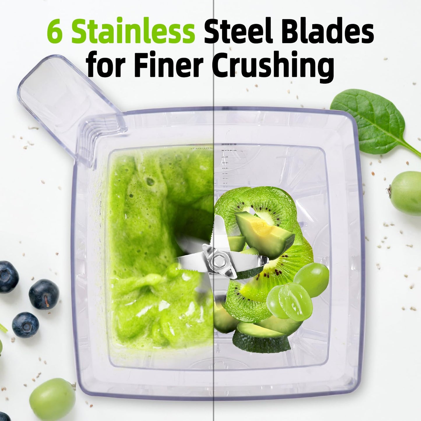 OMMO Blender for Smoothies: 1800W Peak Blenders for Kitchen, 68oz BPA-Free Pitcher, Timer & Speed Control, 6 Stainless Steel Blades, Dishwasher Safe Blender for Ice Crush/Smoothies/Frozen Drinks/Grey