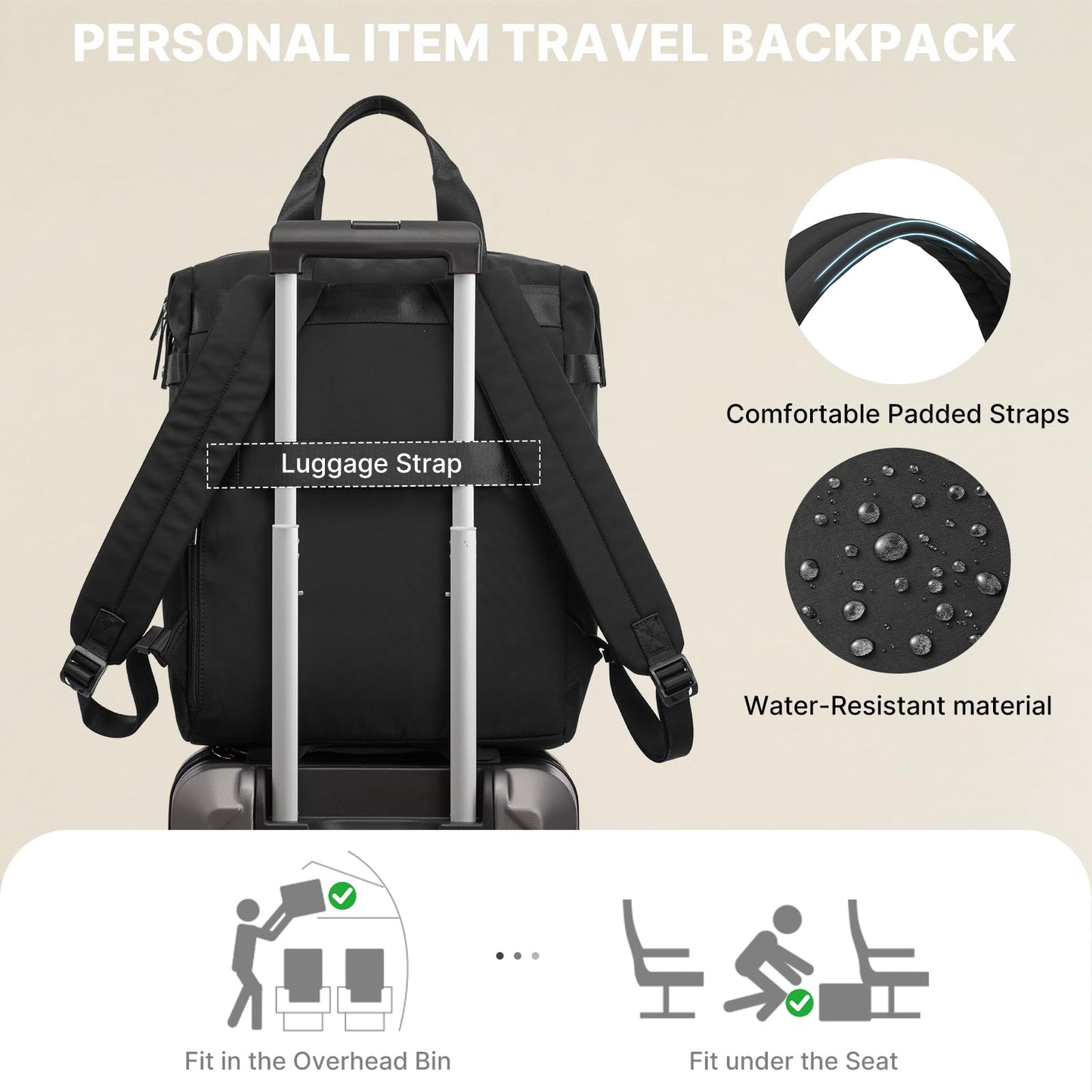 G4Free Protective 16" Laptop Backpack, Large Work Bag for Men Women, Slim Casual Backpacks for Travel, College, Business, Black