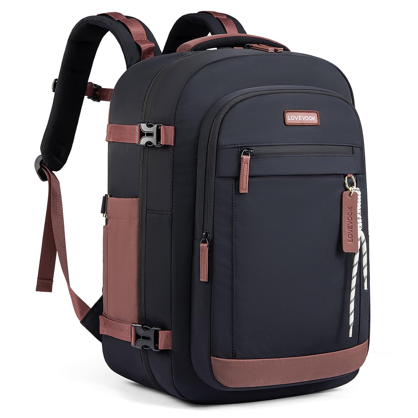 LOVEVOOK 40L Travel Backpack for Men & Women, Airline Approved Carry On Luggage, TSA Personal Item Bag fits 15.6 Inch Laptop, Waterproof Weekender Overnight Suitcase for Work, Black