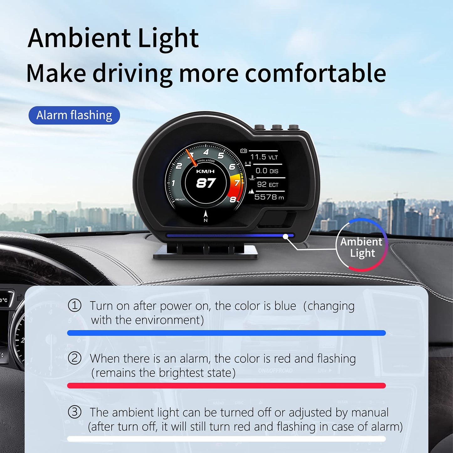 KGDHjuei Car HUD Head Up Display P6, OBD+GPS Smart Gauge, Works Great for Most Cars (Black)