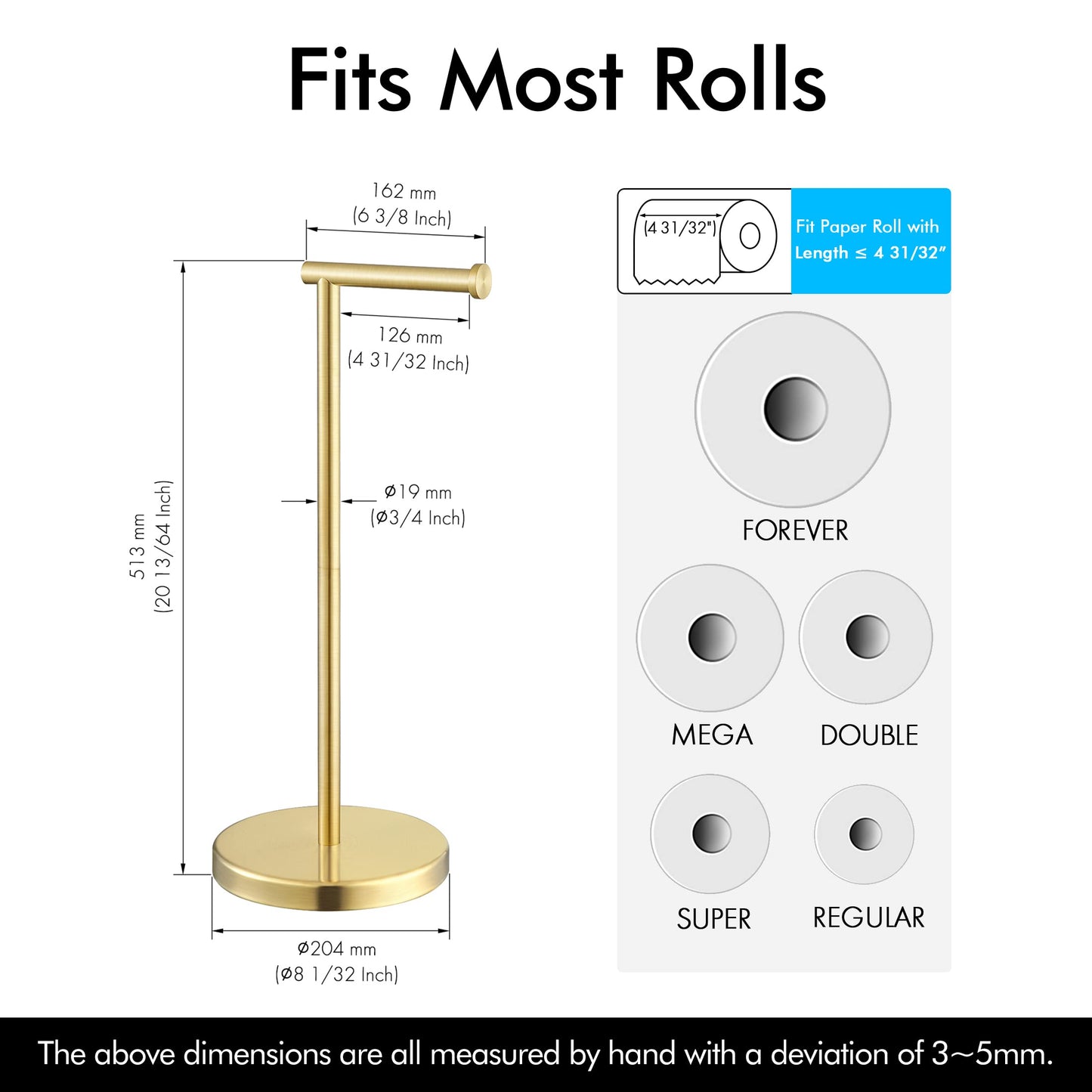 KES Gold Toilet Paper Holder Free Standing SUS 304 Stainless Steel Rustproof Pedestal Lavatory Tissue Roll Holder Floor Stand Modern Brushed Gold Finish, BPH283S1-BZ