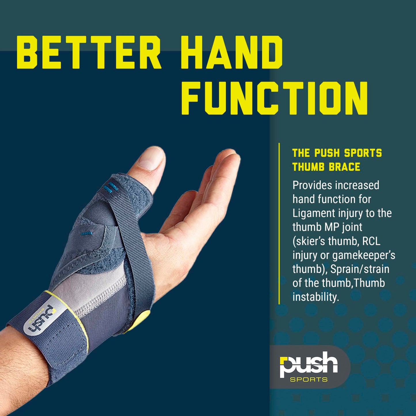 Push Sports Thumb Brace for Thumb MP Joint Injuries. Relief for Skier's Thumb and Ligament Injuries. Can be Worn Under Gloves to Provide Stability During Sports. (Right Medium) - Not for CMC Support