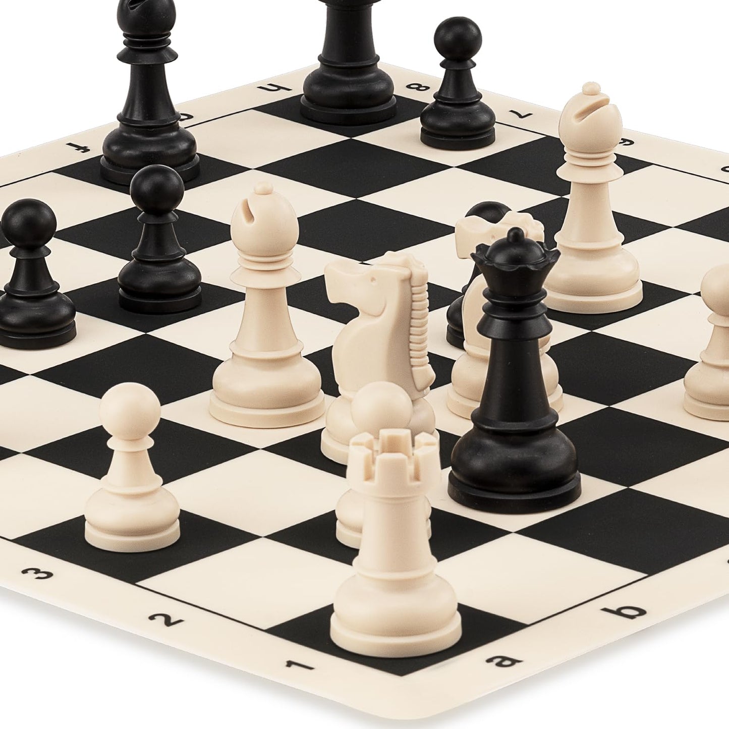 A&A Chess Set - 15''x15'' Foldable Silicone Chessboard and 3.25'' King Height Weighted Plastic Staunton Pieces with Carrying Case for Portable Travel