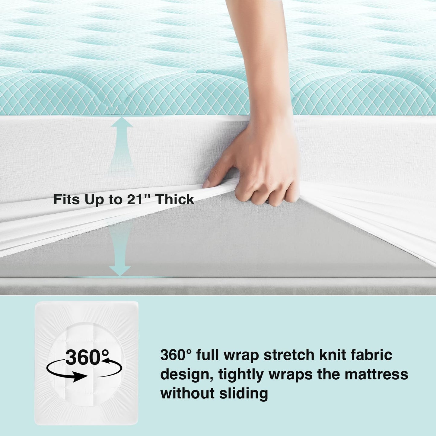 Novilla Cooling Mattress Topper King Size, Cooling Factors Infused Mattress Pad for Hot Sleepers, Breathable Mattress Cover with Deep Pocket, Soft Down Alternative Bed Topper for Back Pain Relief