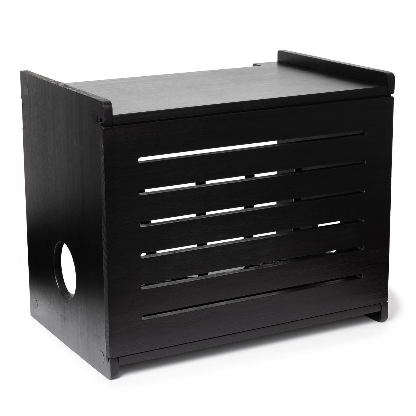 Wooden WiFi Router Storage Box - Deluxe Wall Mountable Decorative Modem Shelf Hider Cover with Cable Management System - Rustic Home Organization Solution for Most Routers Up to 11" Tall - Black