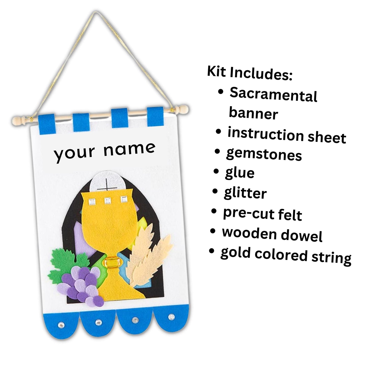 Needzo First Communion DIY Banner Craft Kit, Religious Art Projects for Girls and Boys, Great Sunday School Hands On Activities with Supplies and Instructions Included