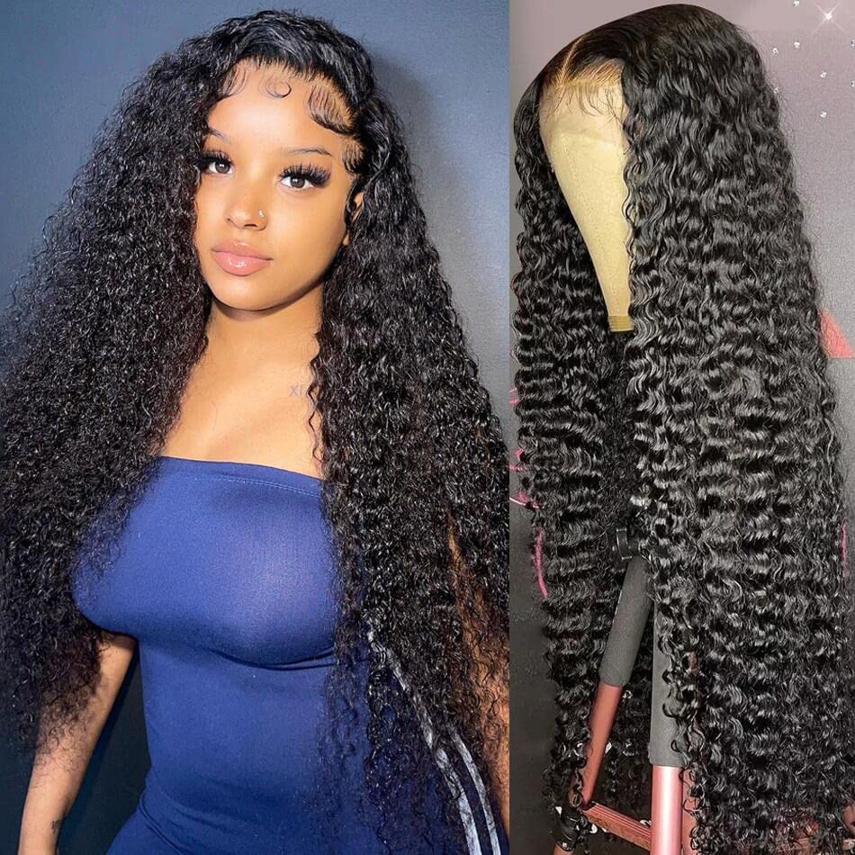 Muzkala 28 Inch 13x6 Deep Wave Lace Front Wigs Human Hair Transparent Lace Wig Pre Plucked with Baby Hair Brazilian Virgin Hair Wig for Black Women Wet and Wavy Lace Frontal Wigs 180 Density