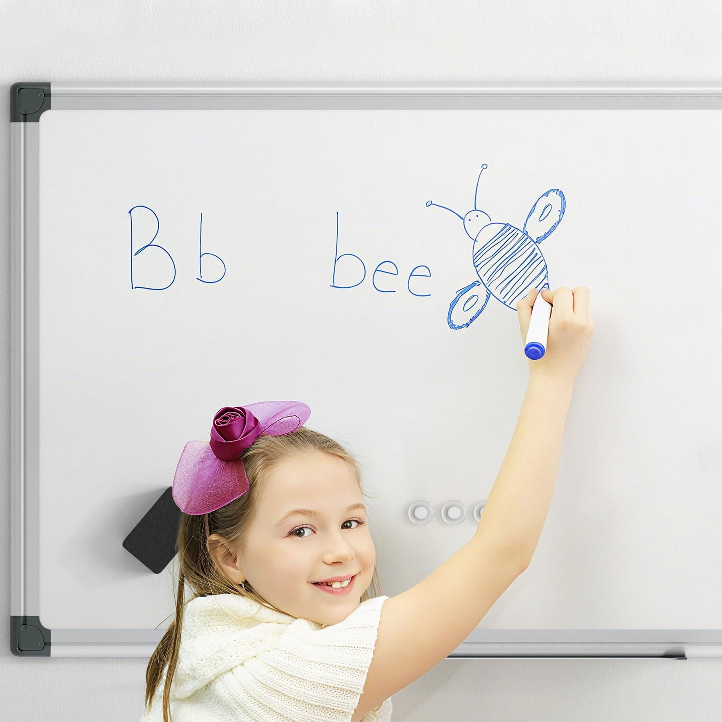 VUSIGN Magnetic Dry Erase Board for Wall, 36" x 24" Hanging Whiteboard for Office, School, Home, Includes Eraser, Markers, Magnets, Pen Tray, Silver Aluminum Frame White Board