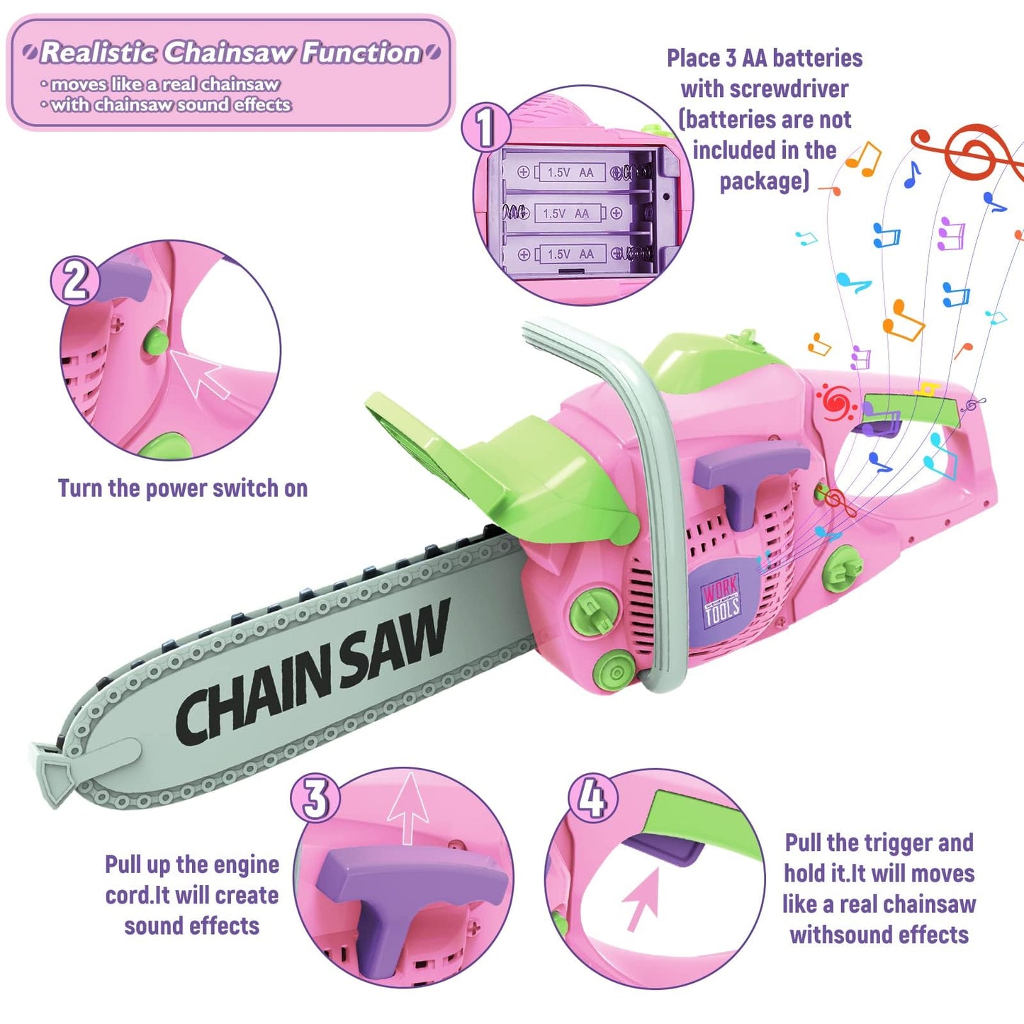EP EXERCISE N PLAY 18 Pieces Kids Tool Set Pretend Play Construction Tool Accessories with a Tool Box Including Toy Electric Drill (Pink+), Medium, OYG606-3