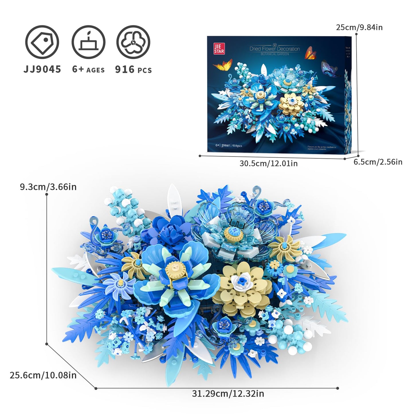 NERCISU Blue Flowers Bouquet Building Sets, Artificial Flower Botanical Collection, Home Decor Office Wall Art Plant Decoration, Building Toys Gifts for Adults Women and Kids Girls Age 8-12 (917 PCS)
