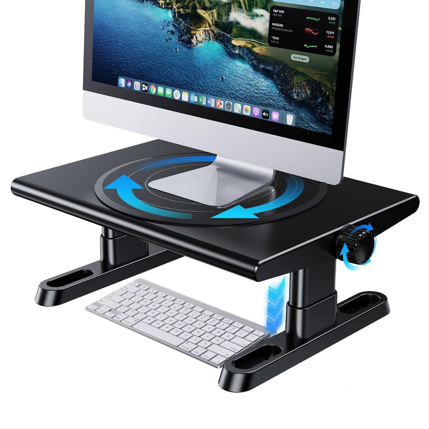 NIFBANG Monitor Stand Riser for Desk,360°Rotation Freely Height Adjustable by Knob,4.4-5.8 Inches,Ergonomic Monitor Stand Mount, Desktop Monitor Stand Riser for Computer,Laptop,Printer,Tv,Black