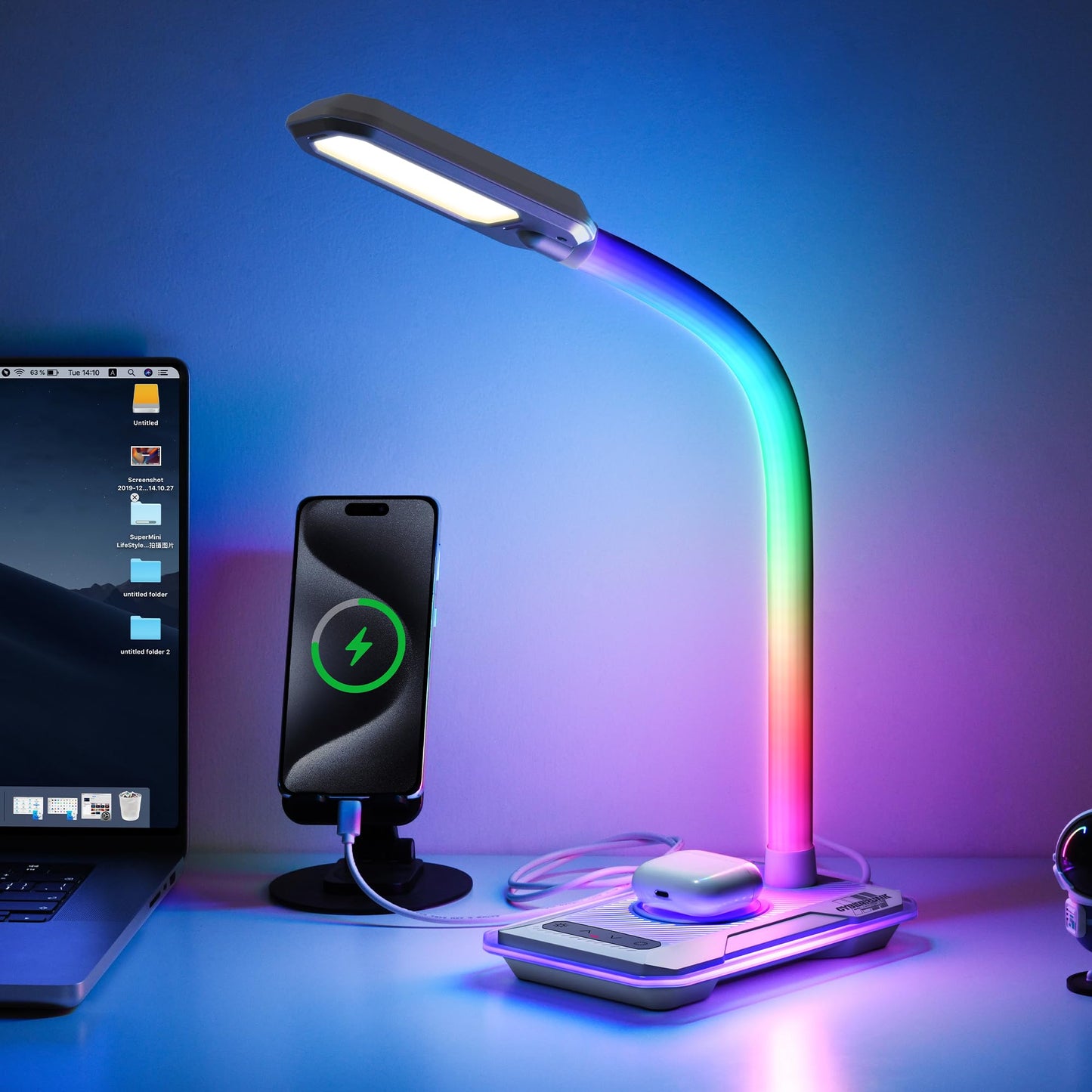 WILIT LED Desk Lamp with Wireless Charger, Interactive RGB Color Changing Gaming Lamp with USB Charging Port, Touch Control Table Lamp,Reading Lamp, Desktop Lamp for Home Office,Birthday Gifts