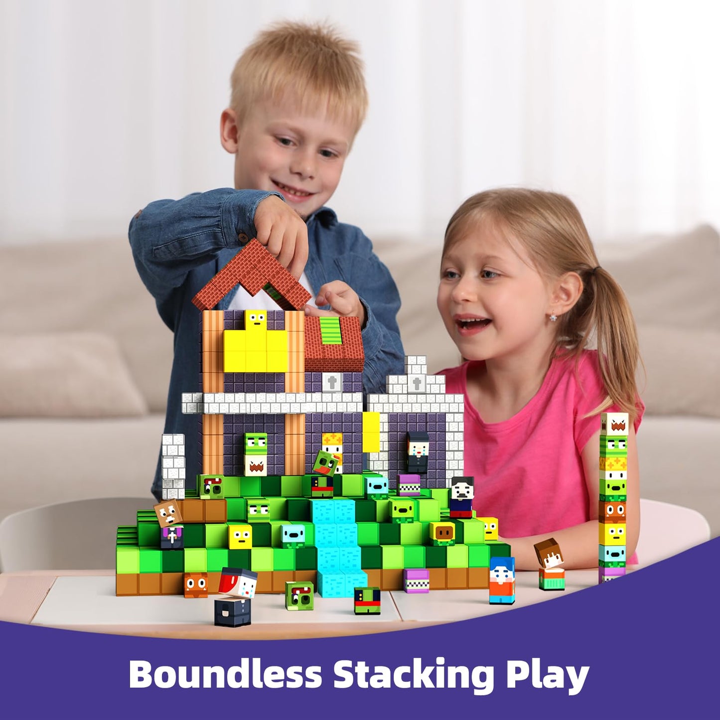 GobiDex 100PCS Magnetic Blocks Game-Based Kid Building Toys for Boys Girls 3+, Build MagWonder World with Zomblock Magnets Cubes, Upgraded STEM Game Sensory Gift for Christmas Birthday