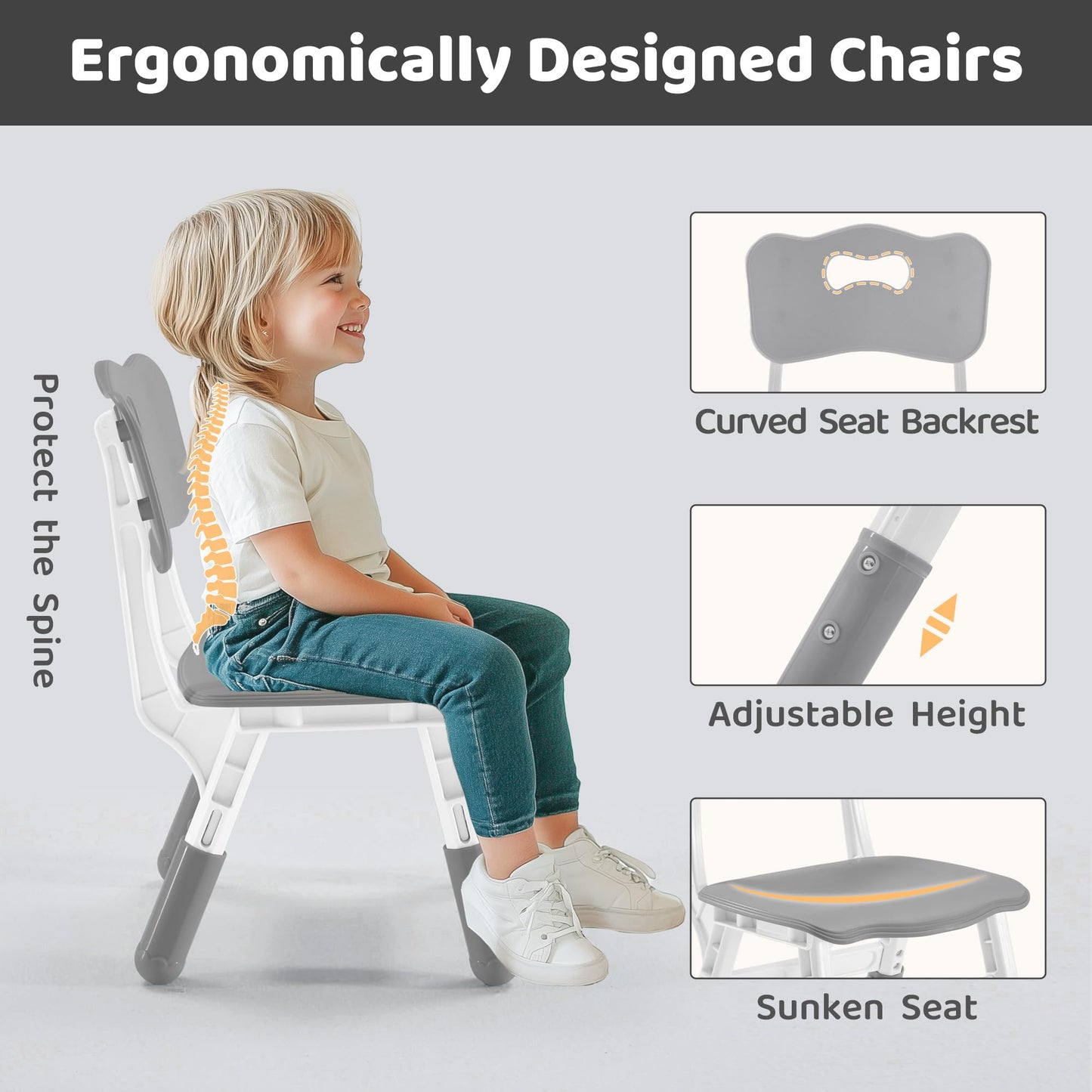 CuFun Kids Table & Chairs Set (2 Chairs) Height Adjustable for Ages 2-8 | Non-Slip Toddler Activity Table with Wipe-Clean Desktop, Montessori Learning & Art Drawing Tables for Home Preschool