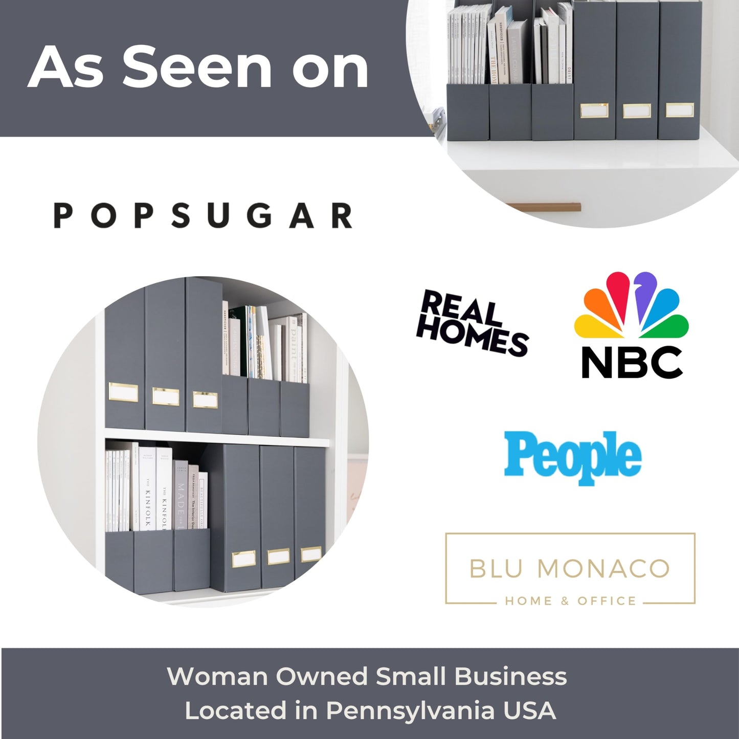 BLU MONACO | Set of 6 Foldable Grey Magazine File Holders with Gold Label Holders | Vertical File Organizer Boxes for Desk, Bookshelf & Home Office Storage