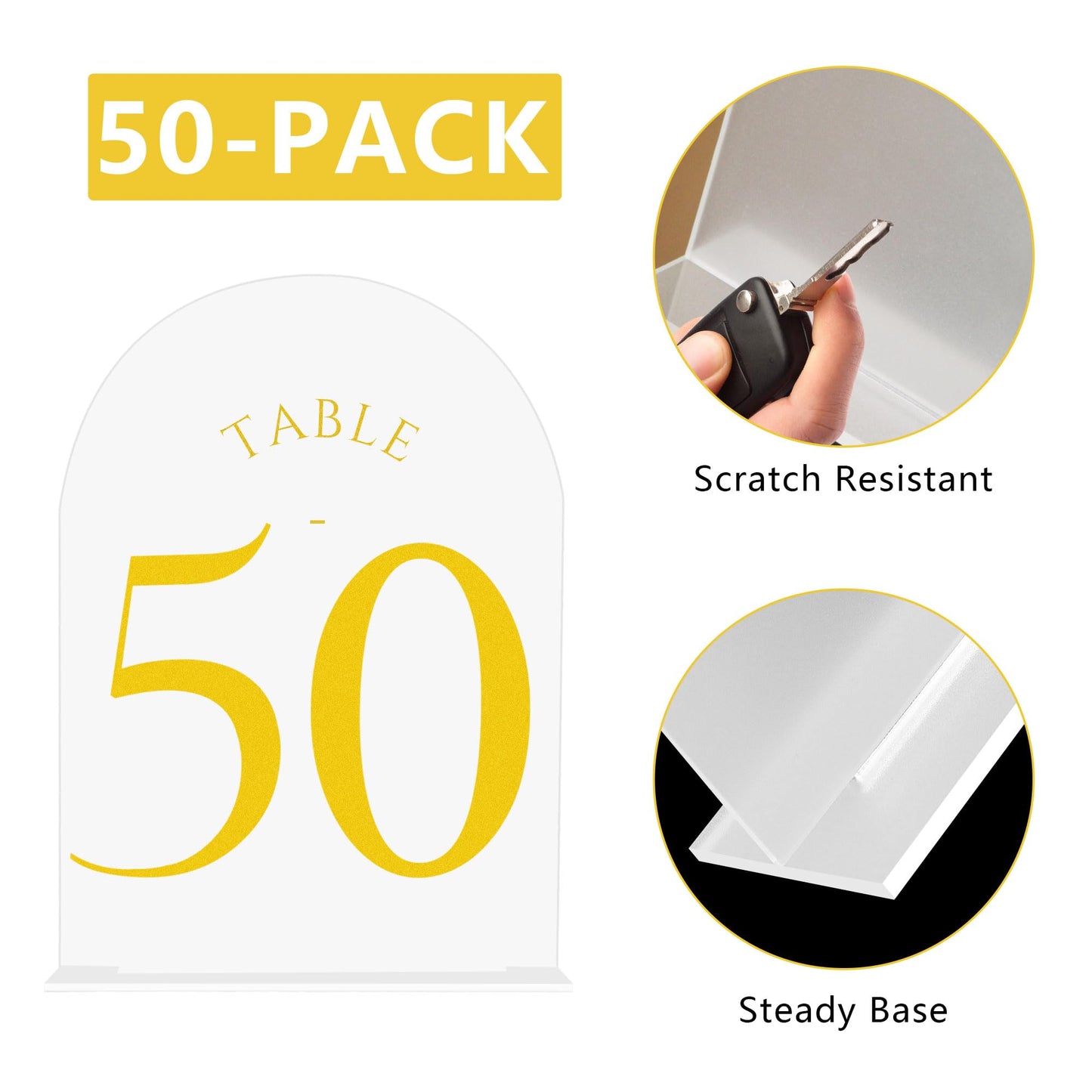 JOYIT Frosted Arch Wedding Table Numbers 1-50 with Stands – 5" X 7" Acrylic Gold Table Number Holders, Perfect for Wedding Receptions, Parties, Anniversaries, and Events