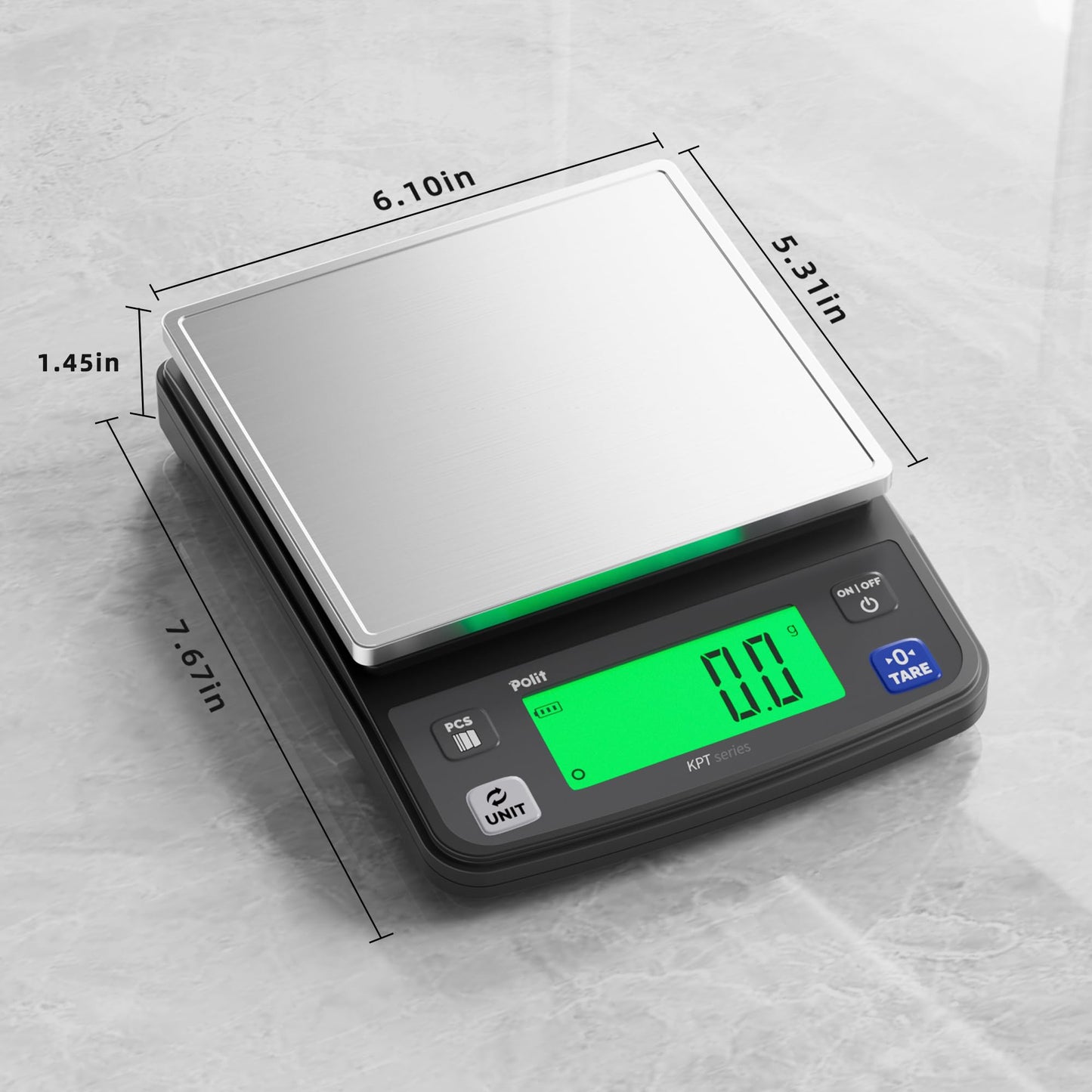 Polit Food Kitchen Scale KPT, 13lb/6Kg Digital Kitchen Scale Weight Grams Ounces 0.5g/0.01oz Accuracy, Premium Stainless Steel with LED Display, 4 Units for Baking and Cooking (Power Adaptor Included)