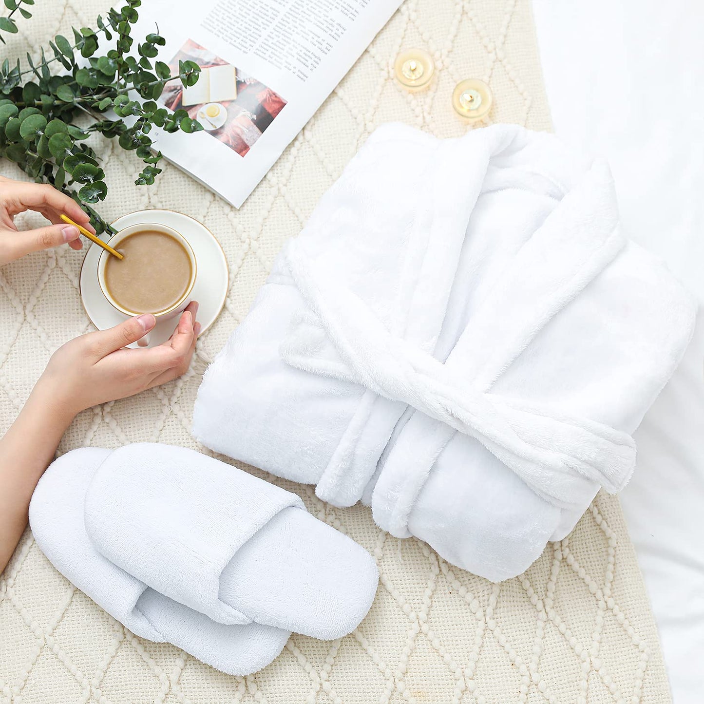 Spa Luxetique Robe and Slippers Spa Set Women, Valentines Day Gifts for Wife, 6pcs Flannel Soft Bath Robe, Bath and Body Works Bath Sets with Slippers, Body Lotion, Bath Bombs, Robe Sets for Women
