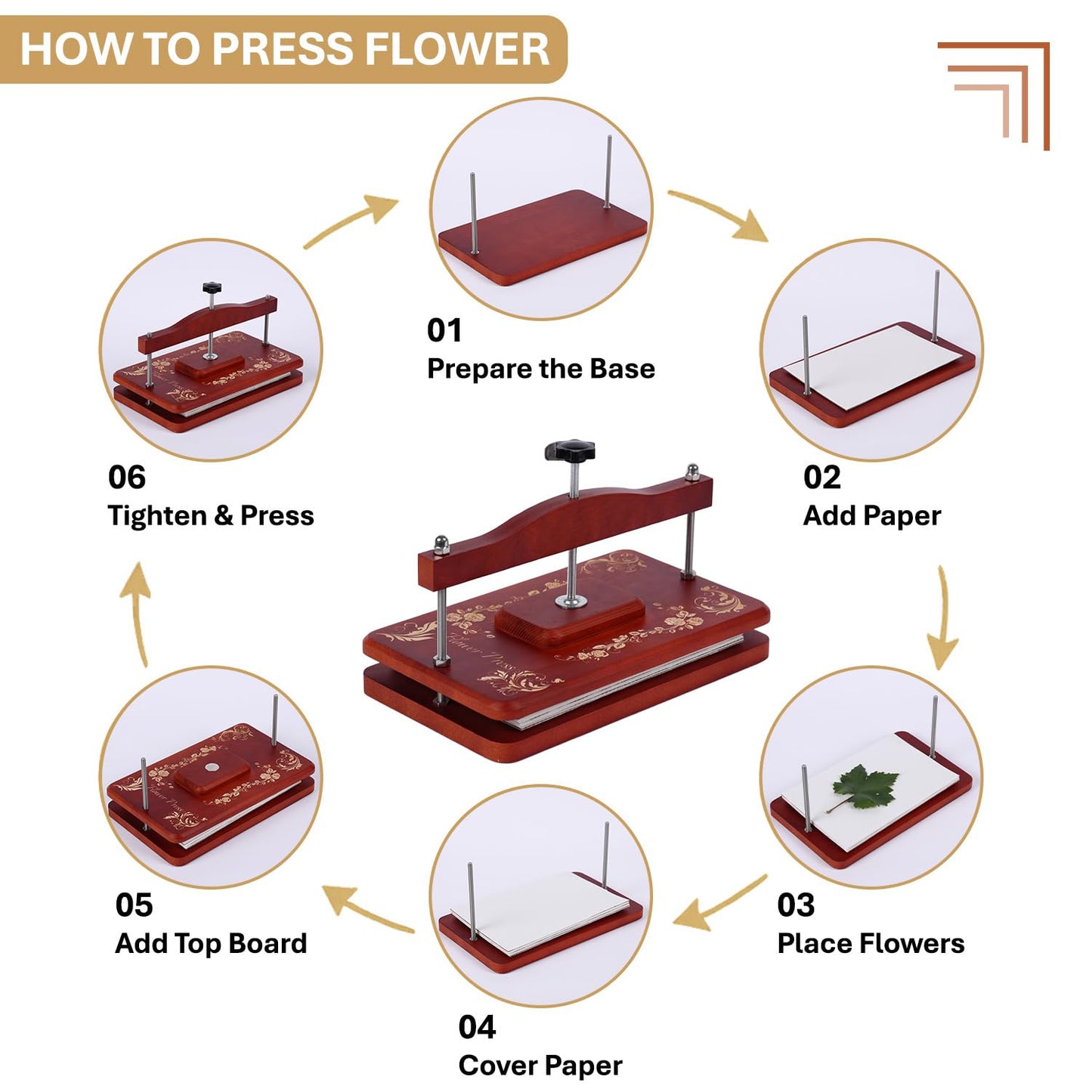 Nuvograin Red Pine Flower Press Kit,Easy One-Step Wooden Plant Press,10 x 6 inch Flower Presser for Kids & Adults, Great for Thanksgiving & Christmas Gifts