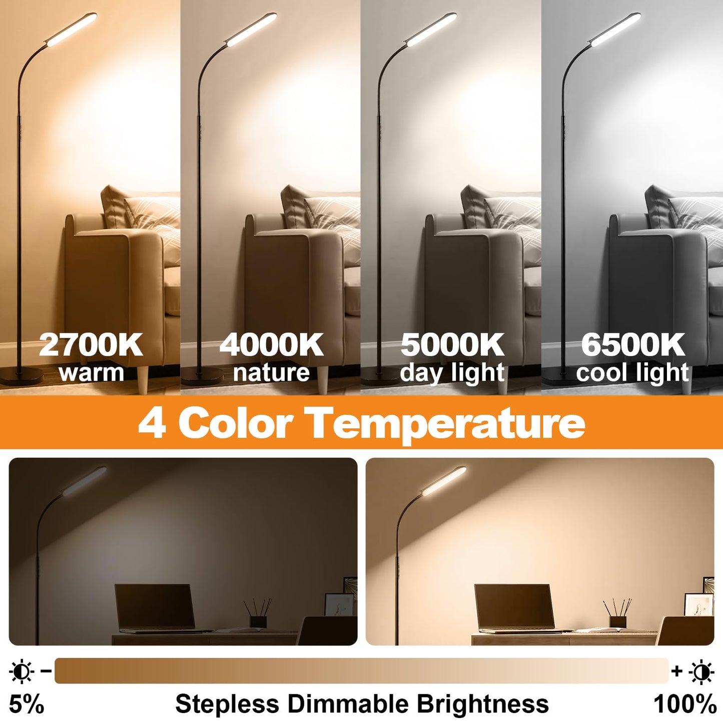 marctronic Floor Lamp 2 Pack, 18W 1800LM Bright LED Floor Lamp with 2 Remotes & Works with Smart Plug, Dimmable Timing Eye Caring Standing Reading Floor Lamps for Living Room Bedroom Office