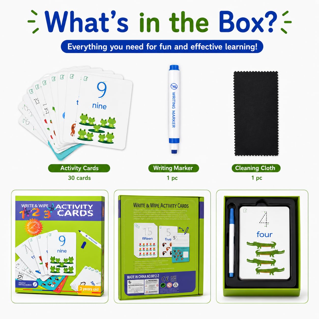 Write & Wipe Activity Cards for Kids, Reusable Tracing Flash Cards, Preschool Handwriting Practice Set, Letter Number Math Learning Activities Ages 3-6 (Number Tracing)