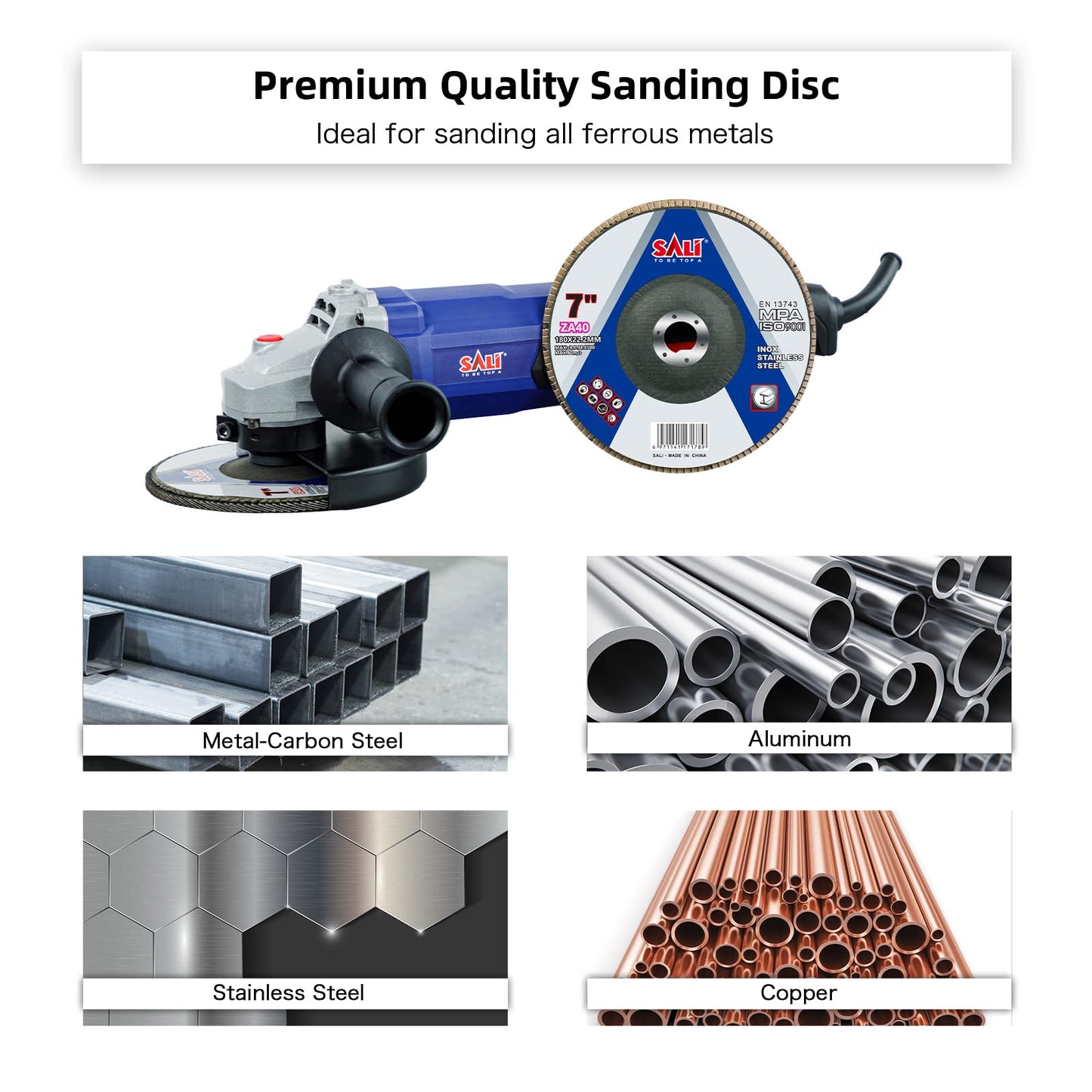 Sali 10 Pack Zirconia Flap Disc 40 Grit 7" x 7/8-Inch Sanding Disc Bevel Type #29 Premium and Industrial Grade Angle Grinder Grinding Wheel High Performance Edge Grinding