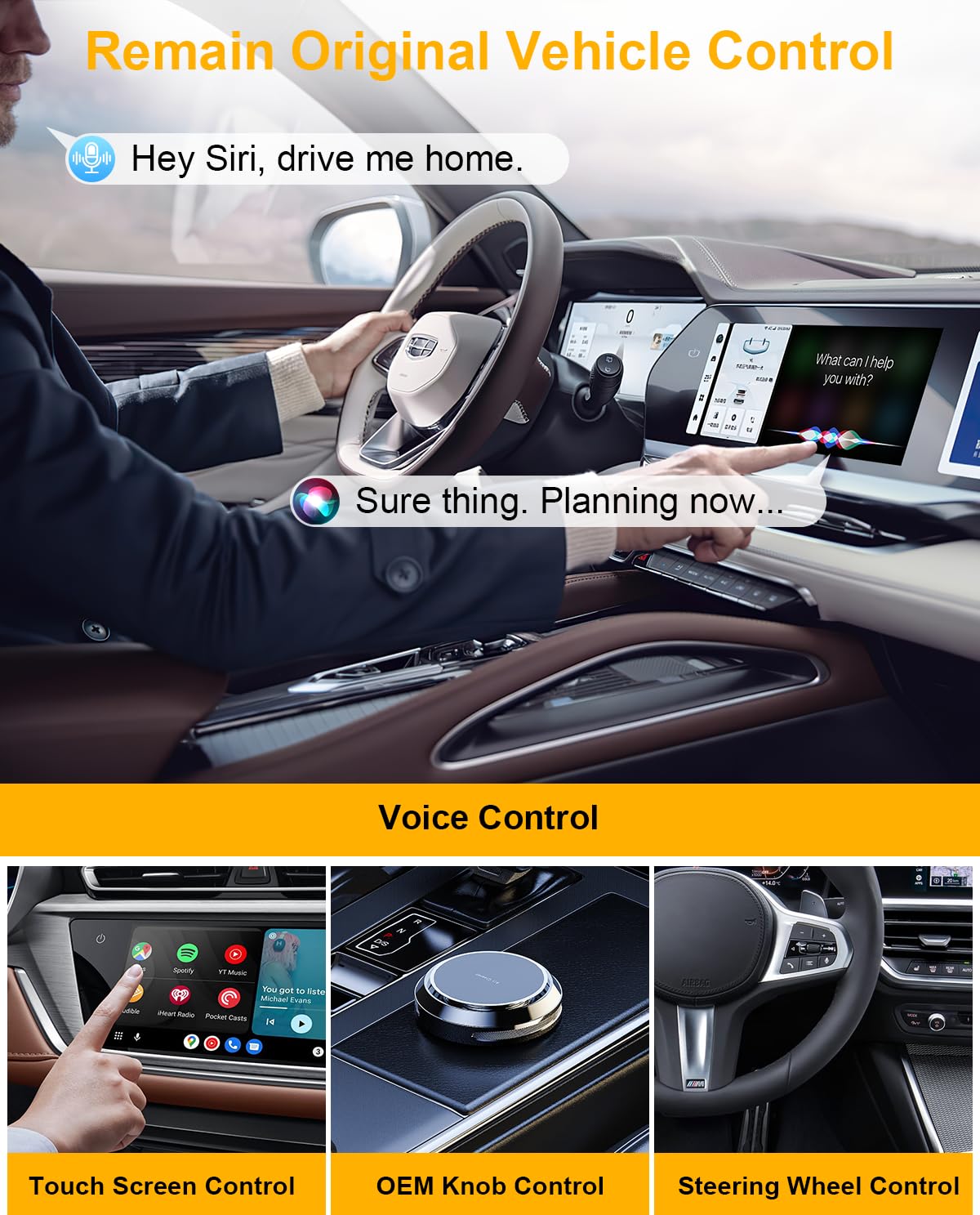 5-in-1 Wireless CarPlay Adapter with Netflix/YouTube/TF, Android Auto & Carplay Adapter with USB-A and USB-C Cables,Convert Wired to Wireless Apple Dongle, Magic Video Ai Box Car Play for iOS 10+
