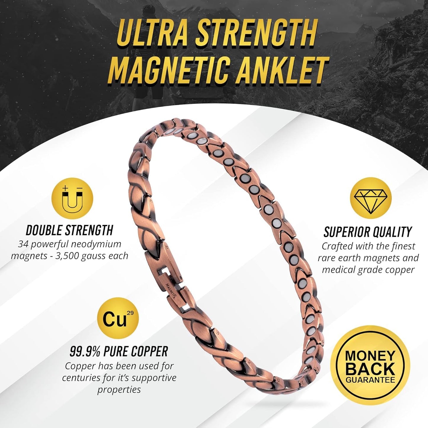 MagnetRX® Copper Anklet for Women – Ultra Strength Magnetic Ankle Bracelets for Women – Effective Womens Copper Magnetic Ankle Bracelet (Women Anklet)