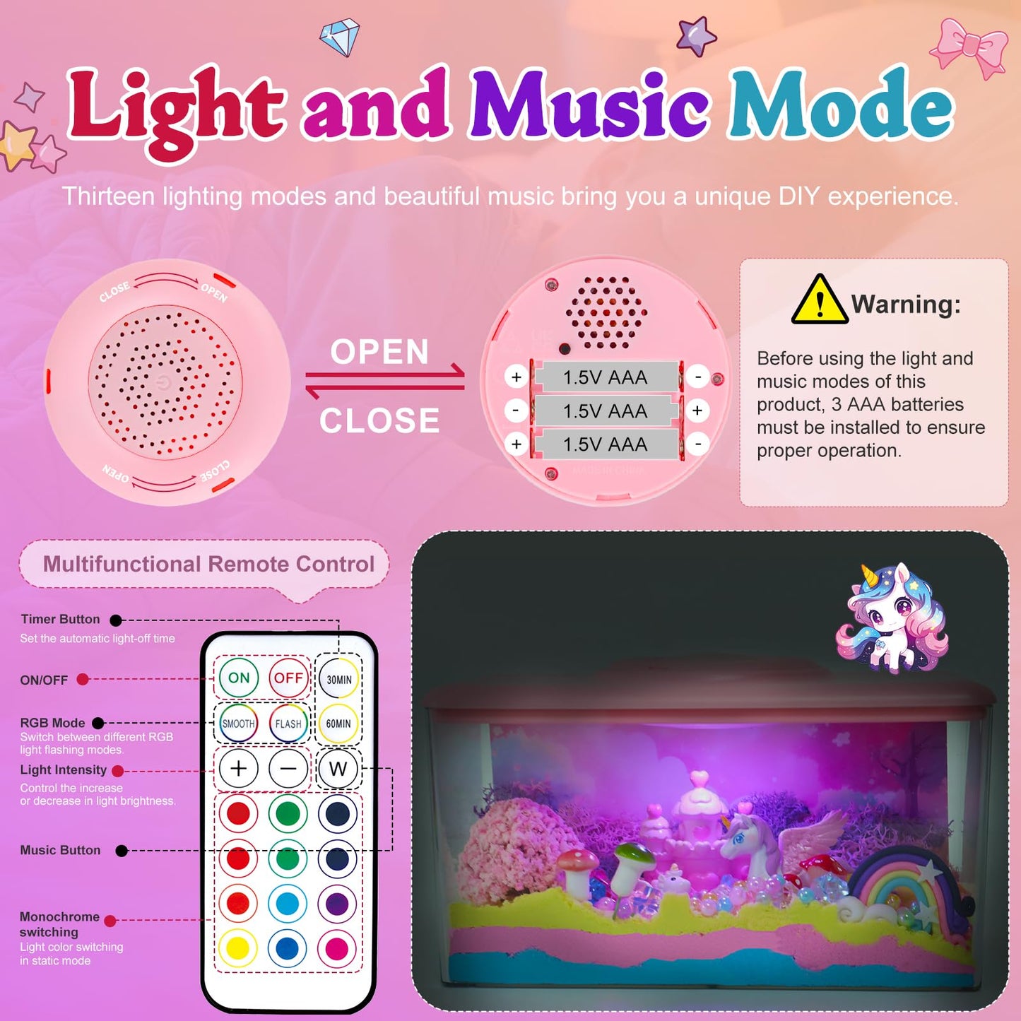Unicorn Terrarium Kit for Kids with Music