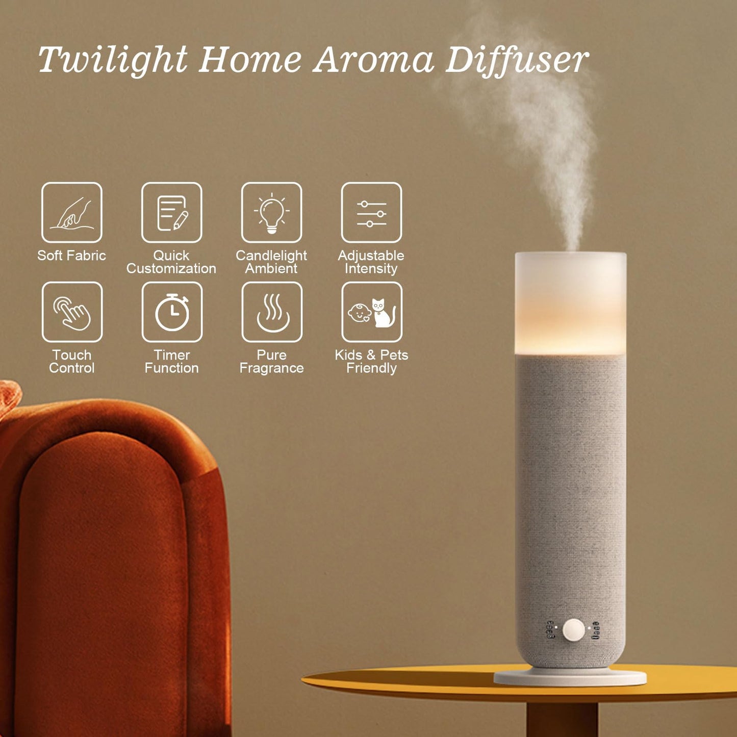 Luxury Scent Air Machine for Home, Fabric, Waterless, Covers 1000 Sq. Ft | Manual Control, No App Needed | Ambient Light | Essential Oil Diffuser, Fragrance & Aroma Diffuser, Gray
