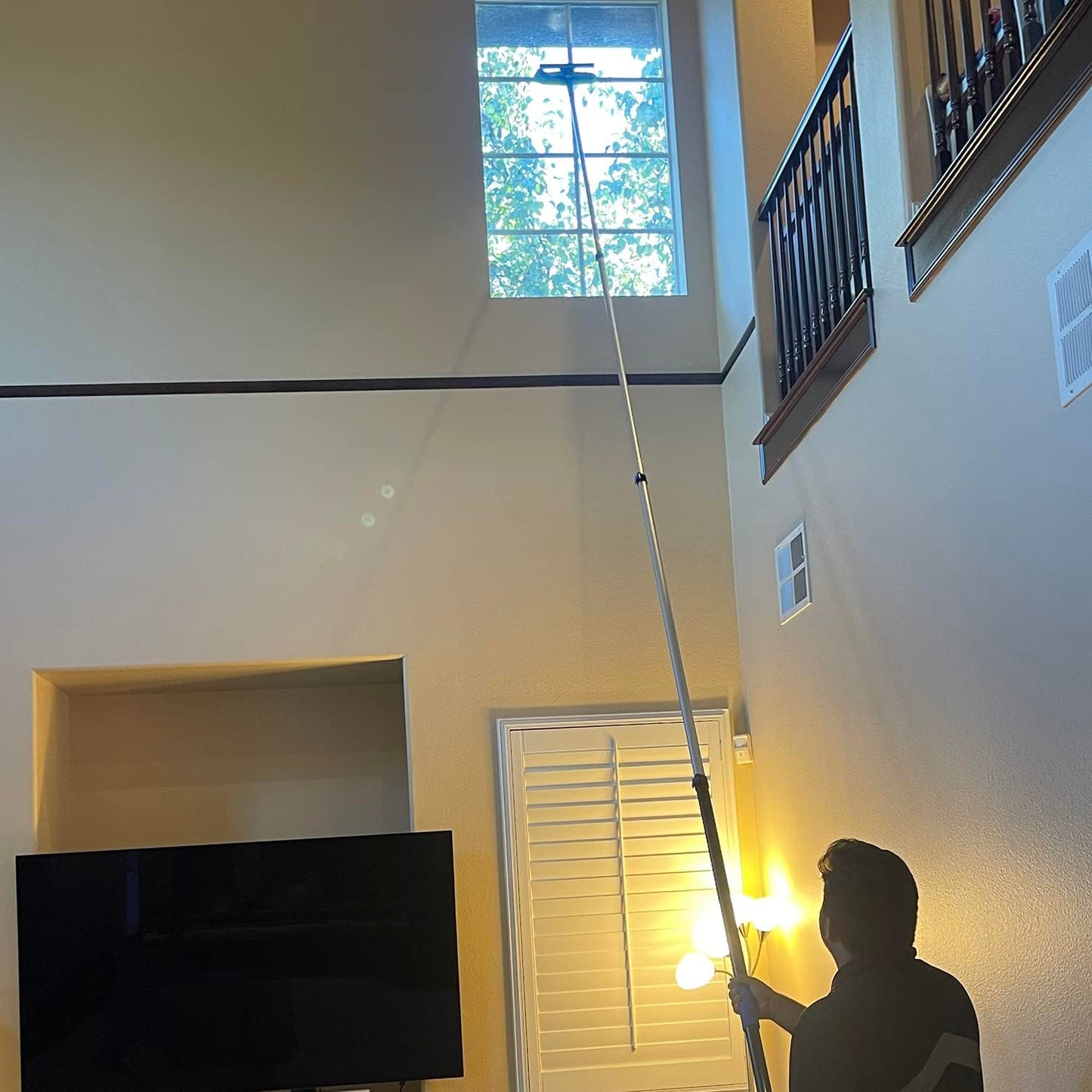 Hicavar 25 Foot High Ceiling Fan Duster with 6-18ft Extension Pole, Extendable Reusable Cobweb, Feather, Window Cleaning Squeegee Kit