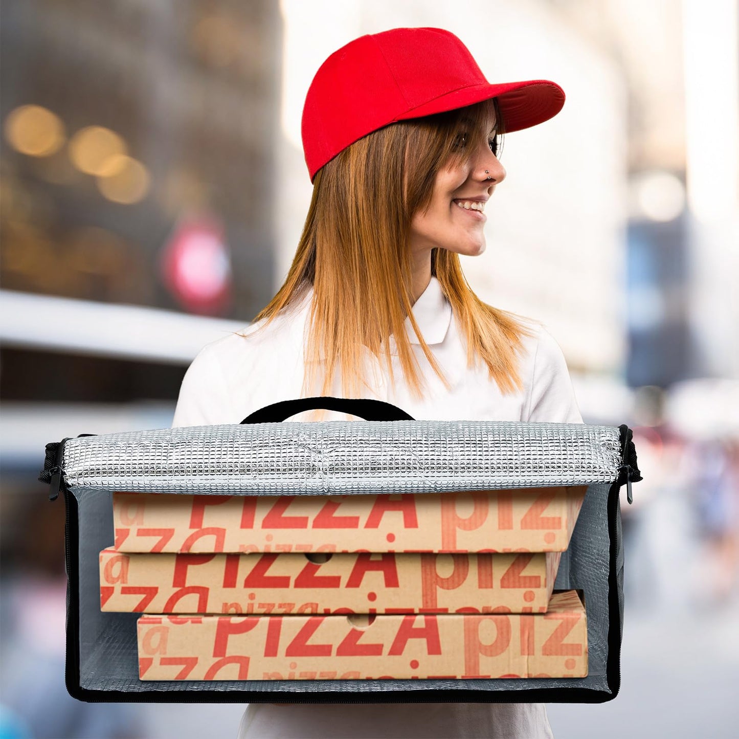 Maxcheck 6 Insulated Food Delivery Bag XXXL Large Capacity Hot Cold Grocery Tote Bag Reusable Warming Cooler Pizza Catering Carrier for Commercial Travel Lunch Shopping Gifts (Black)