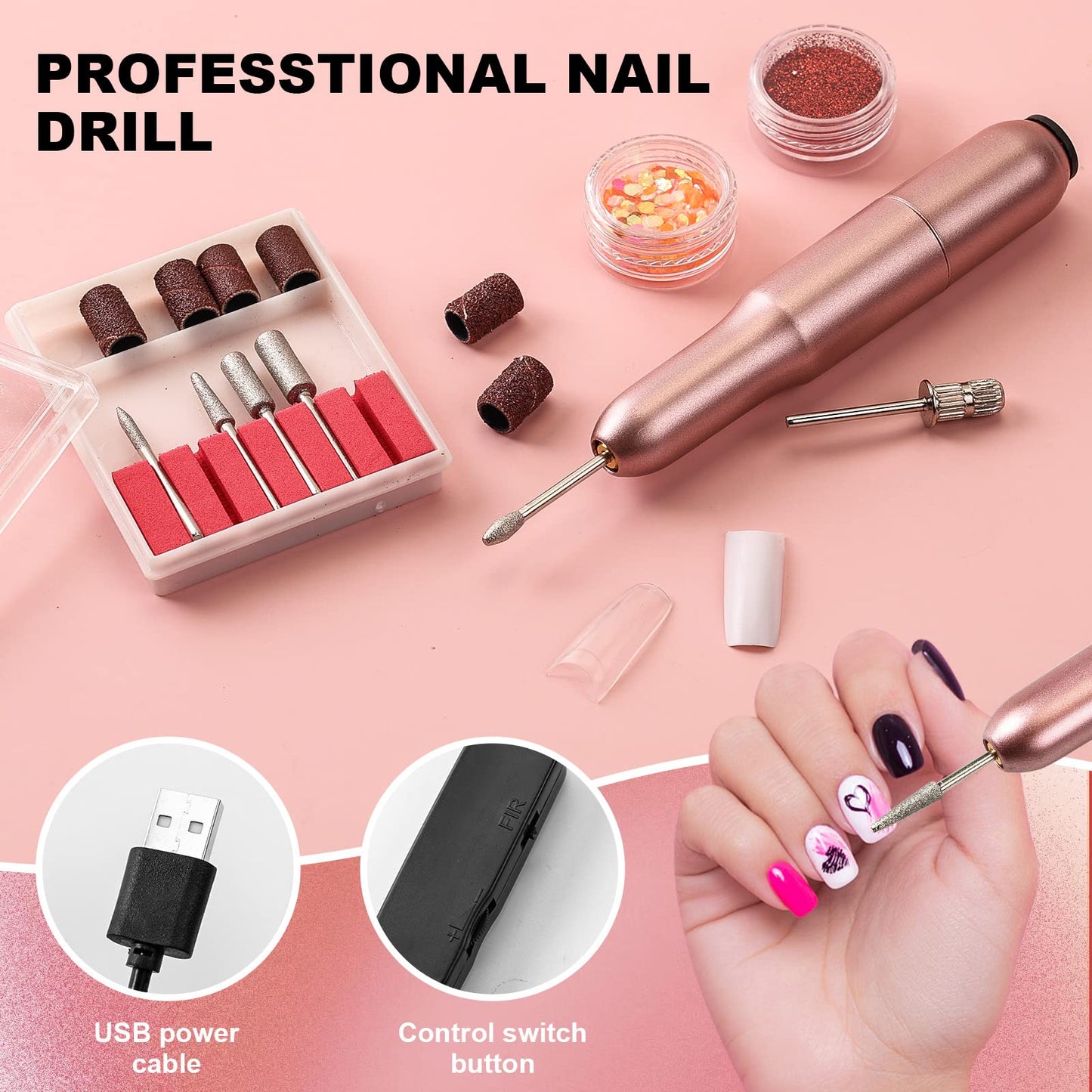 Nail Kit Set Professional Acrylic with Everything, Gel Nail Polish Kit with UV Light Acrylic Nail Kit with Drill Nail Art Tips Nail Art Decoration, DIY Nail Art Tool Nail Supplies Acrylic Nail Kit