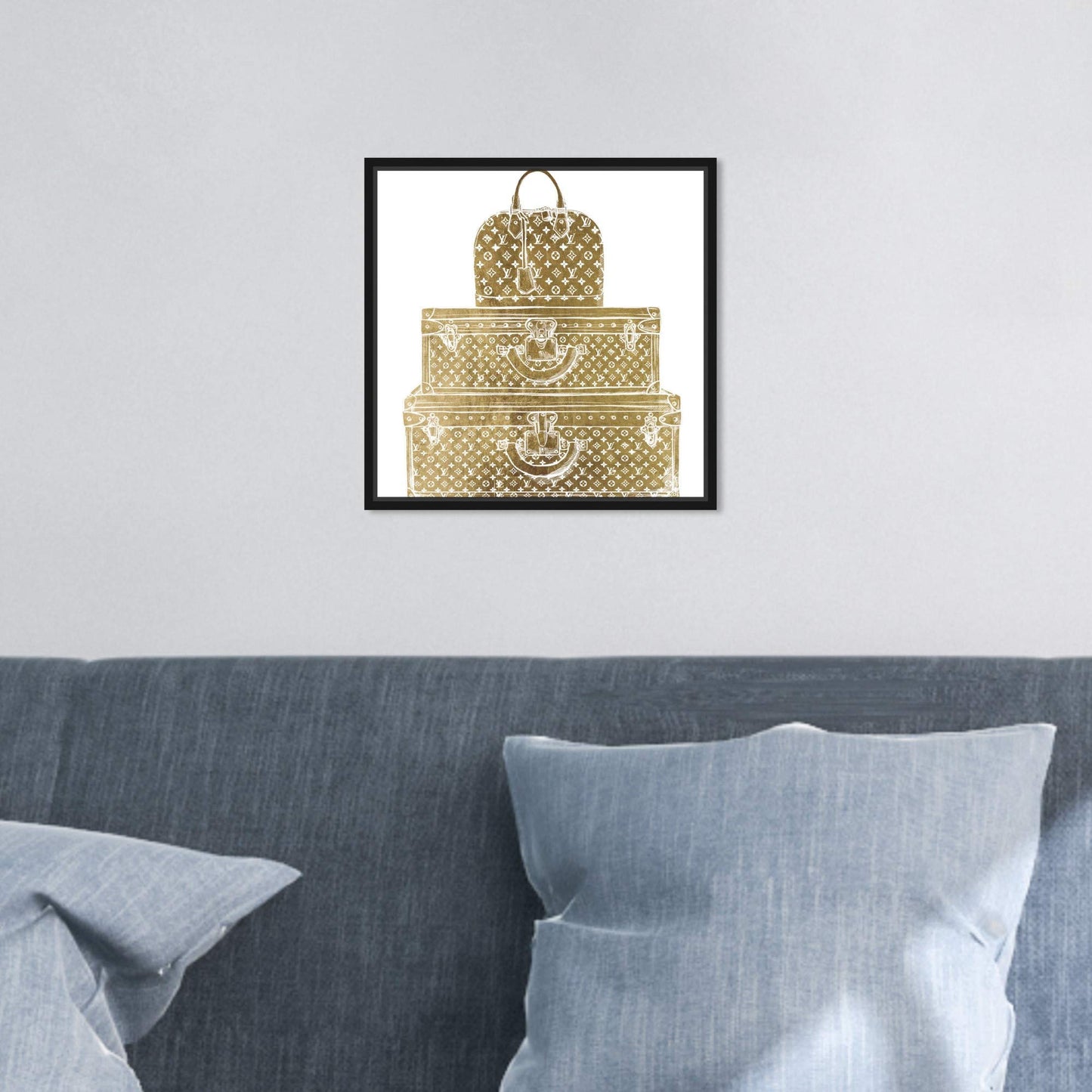 The Oliver Gal Artist Co. Fashion and Glam Framed Wall Art Canvas Prints 'Royal Bag and Luggage Diecut' Travel Essentials Home Décor, 12 in x 12 in, Gold, White