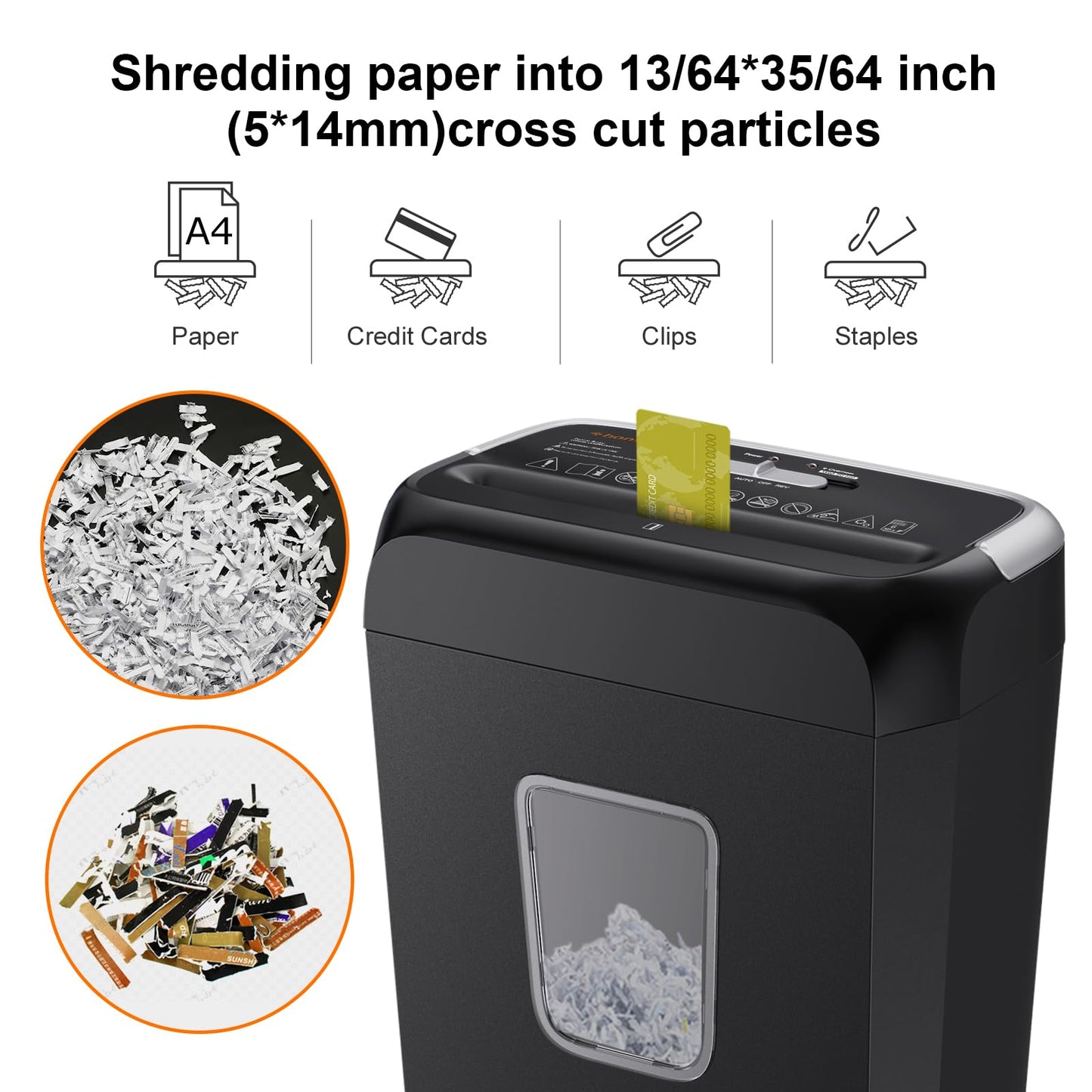 Bonsaii Paper Shredder for Home Use, 3.4 Gal Wastebasket, 6 Sheet Crosscut Paper Credit Cards, Staples, and Clips Shredder for Home Office Use, Portable Handle Design (C237-B New Version)