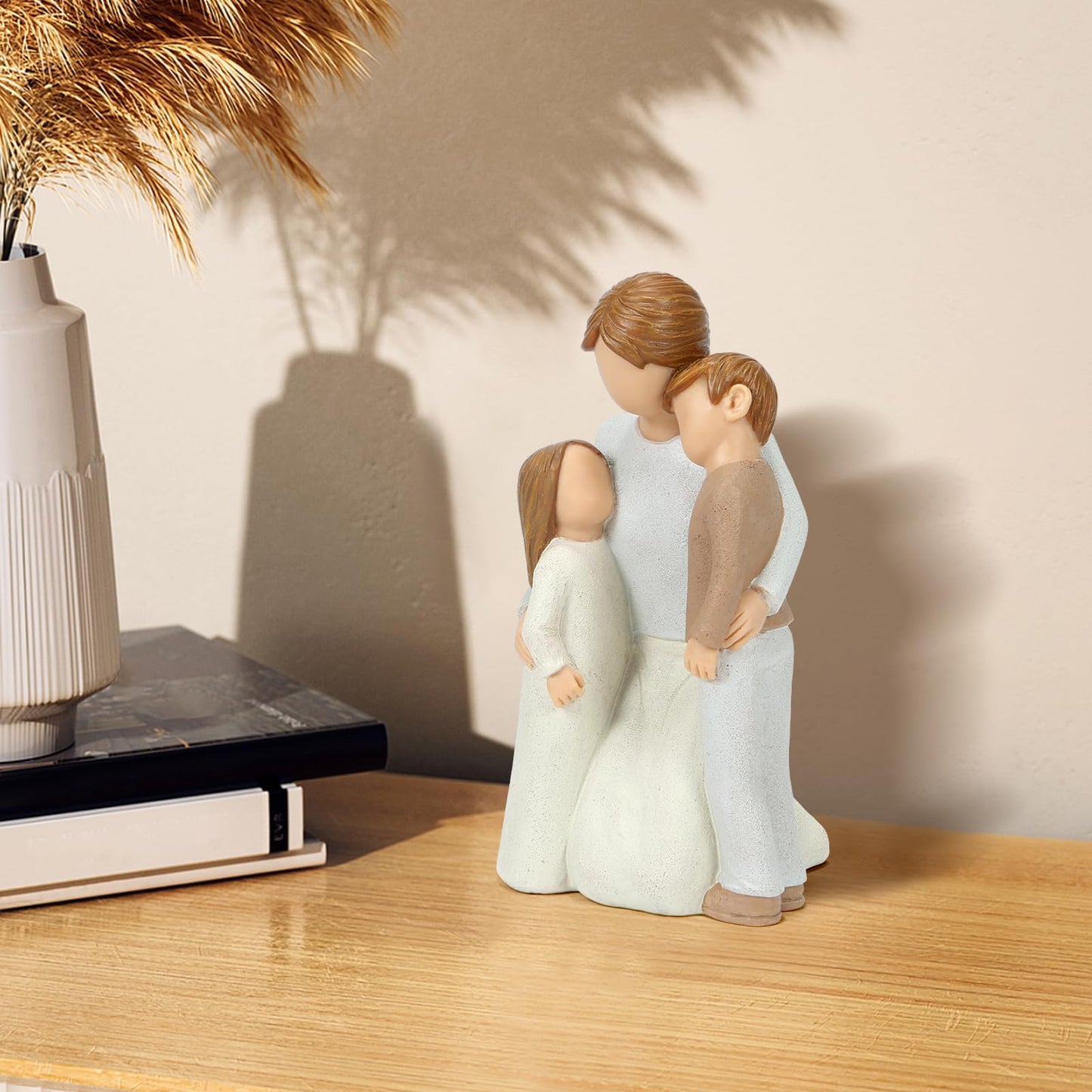 Symbullize Mom and 2 Kids Figurines, Mother Cuddle Kids Statues, Sculpted Hand-Painted Figures Love My Mom Gift for Mother’s Day Anniversary Birthday Christmas