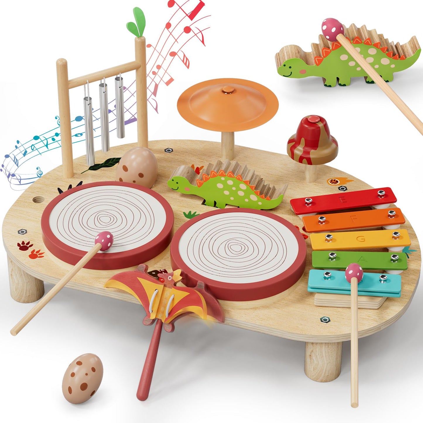 Lehoo Castle Toddler Drum Set, Montessori Educational Toys for 1 2 3 Year Old, Wooden Musical Instruments for Toddlers 1-3, Baby Musical Toys for 6-12 Month, 1 Year Old Boys Girls Birthday Gifts