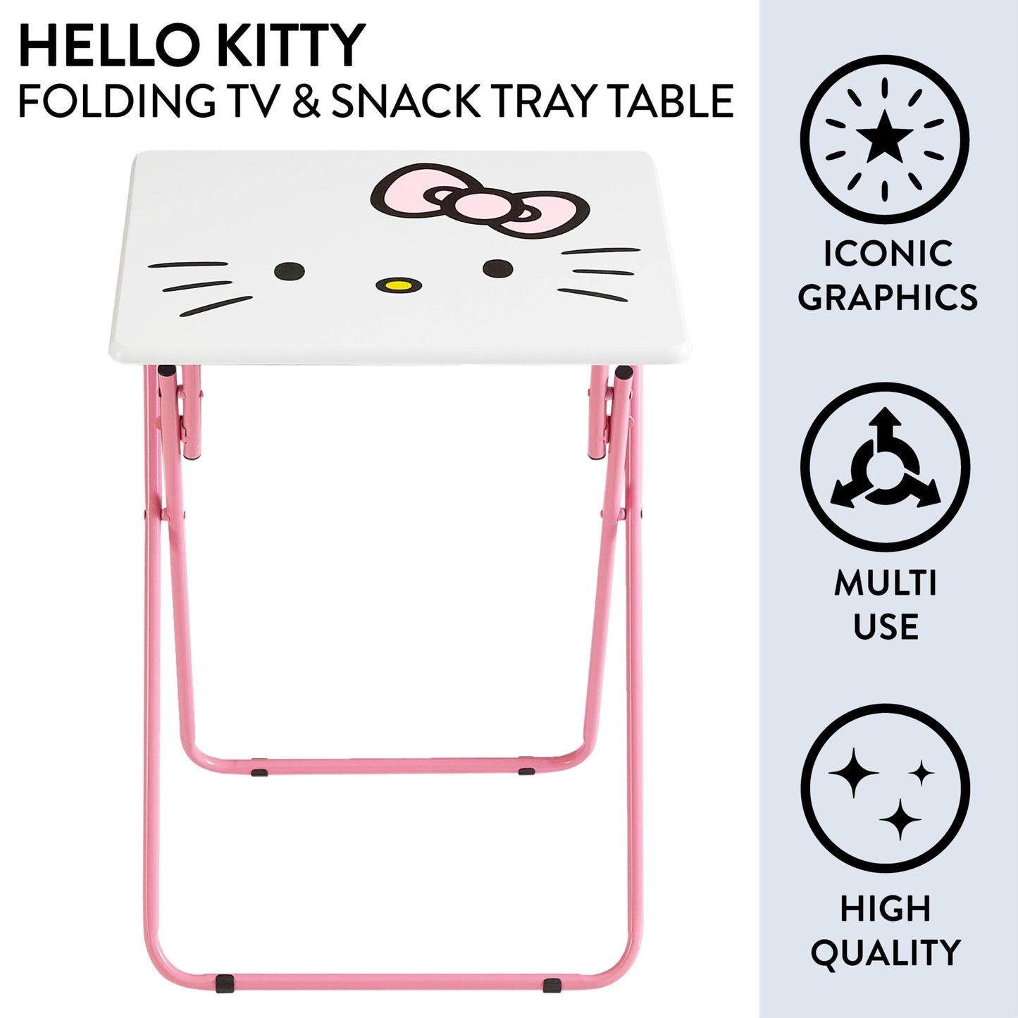 Sanrio Hello Kitty Folding Tray Table,Portable Snack & Laptop Table, Compact Space-Saving Design for Kids & Teens, Lightweight Indoor Table for Bedroom, Dorm, or Playroom