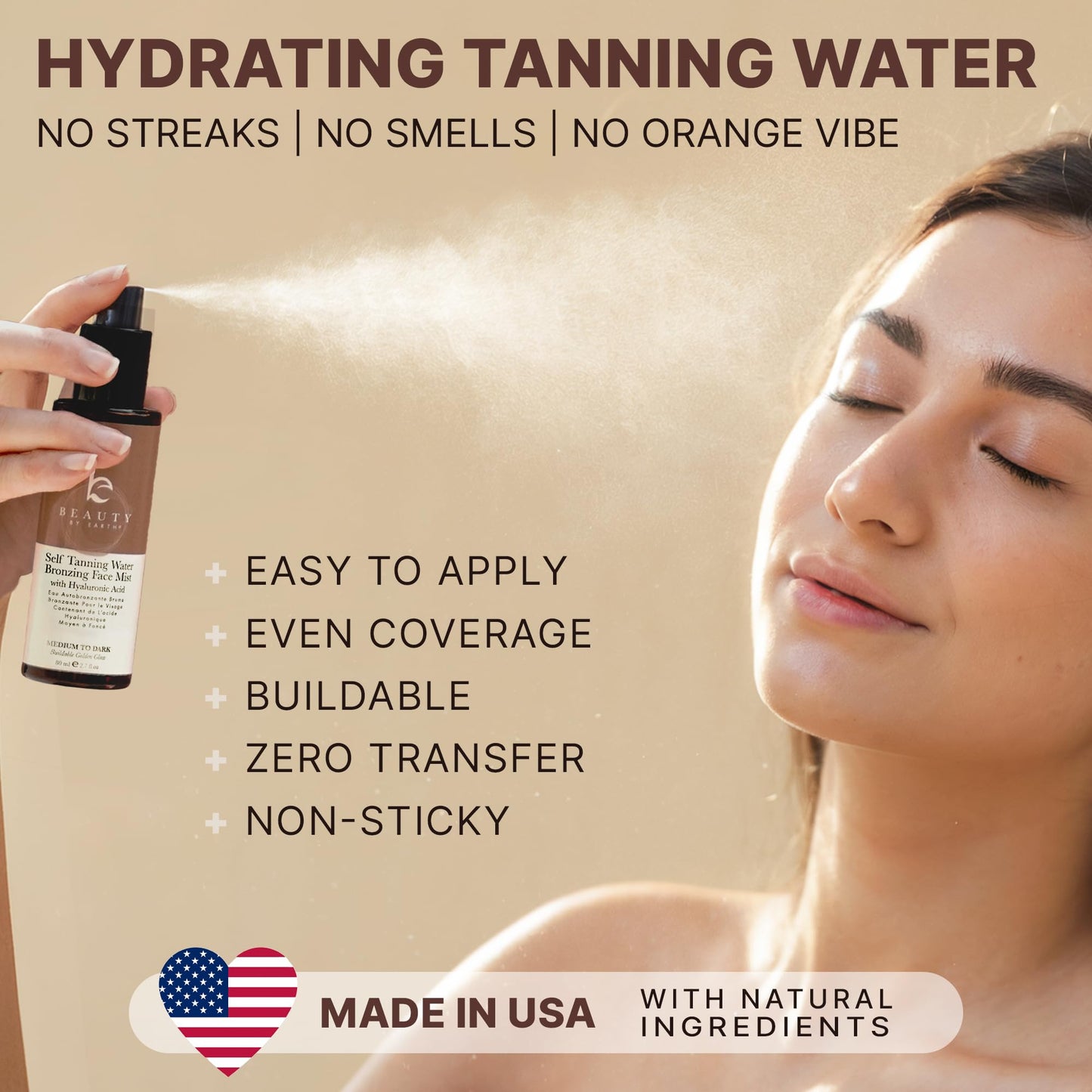 Self Tanning Face Mist - USA Made with Natural & Organic Ingredients, Sunless Tanning Spray for Fake Tan, Facial Water Spray for Streak-Free Tan, Face Tanner Mist for Natural Glow