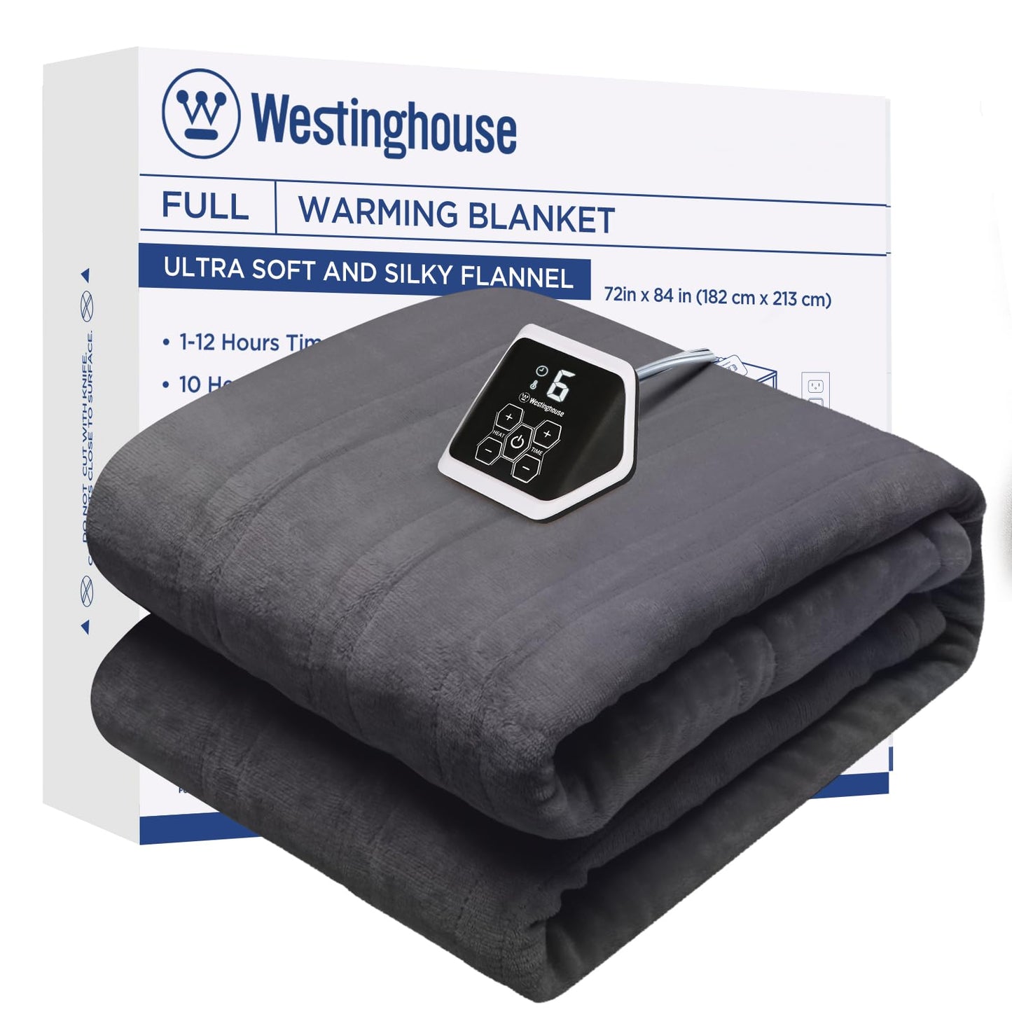 Westinghouse Full Size Electric Heating Blanket, 10 Levels, Auto Shut Off, Fast Heating, Machine Washable (72x84 Inches, Charcoal)
